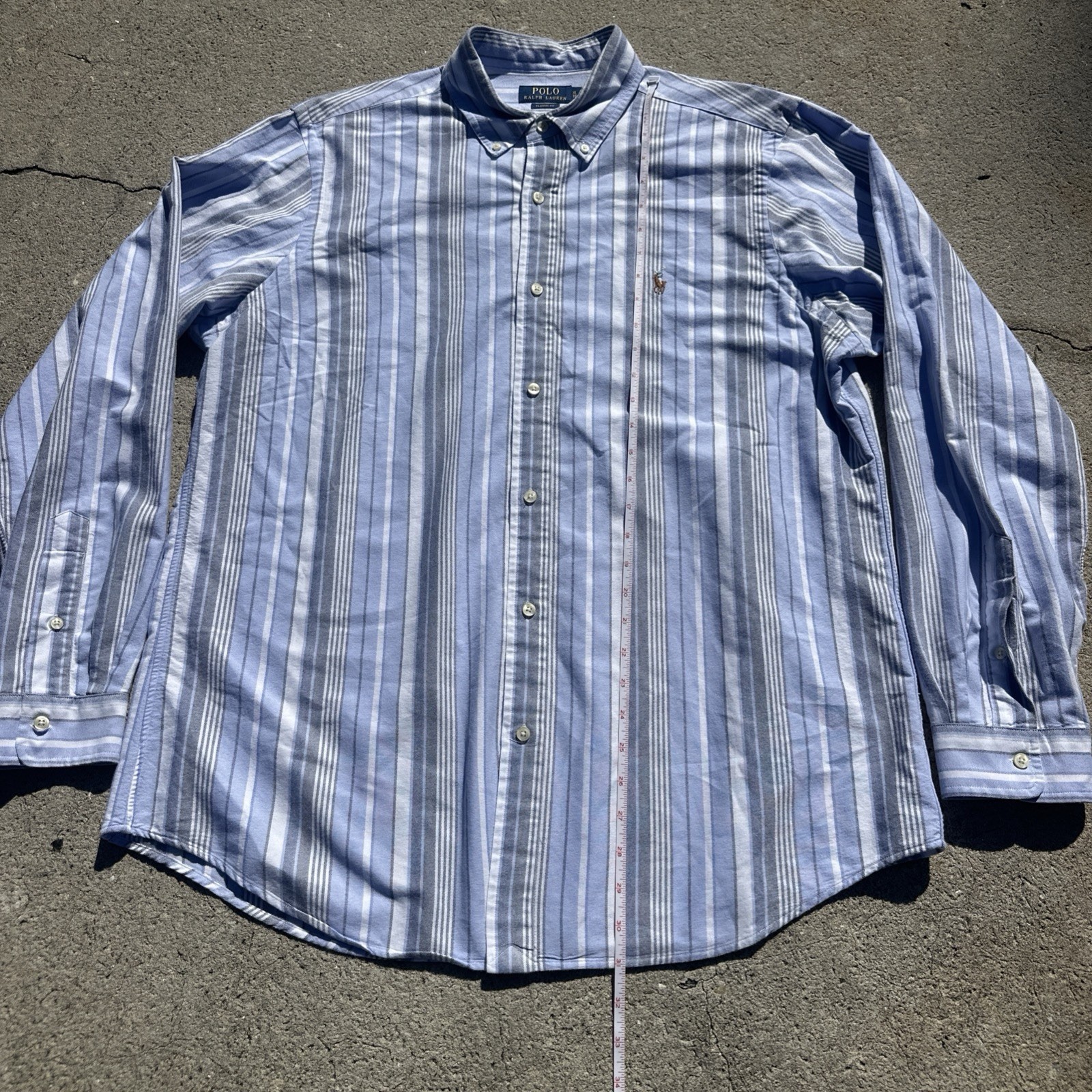 Polo Ralph Lauren Classic Fit Oxford Shirt Blue Striped Mens XL Flesh Pony Horse