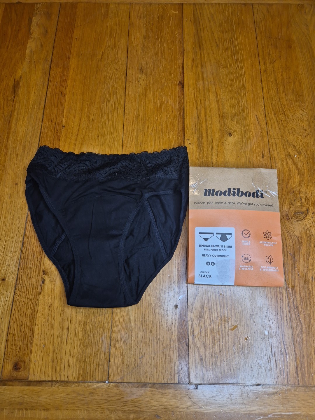 Modibodi Sensual Hi-Waist Bikini Pee & Period Proof Heavy / Overnight 10/S Black