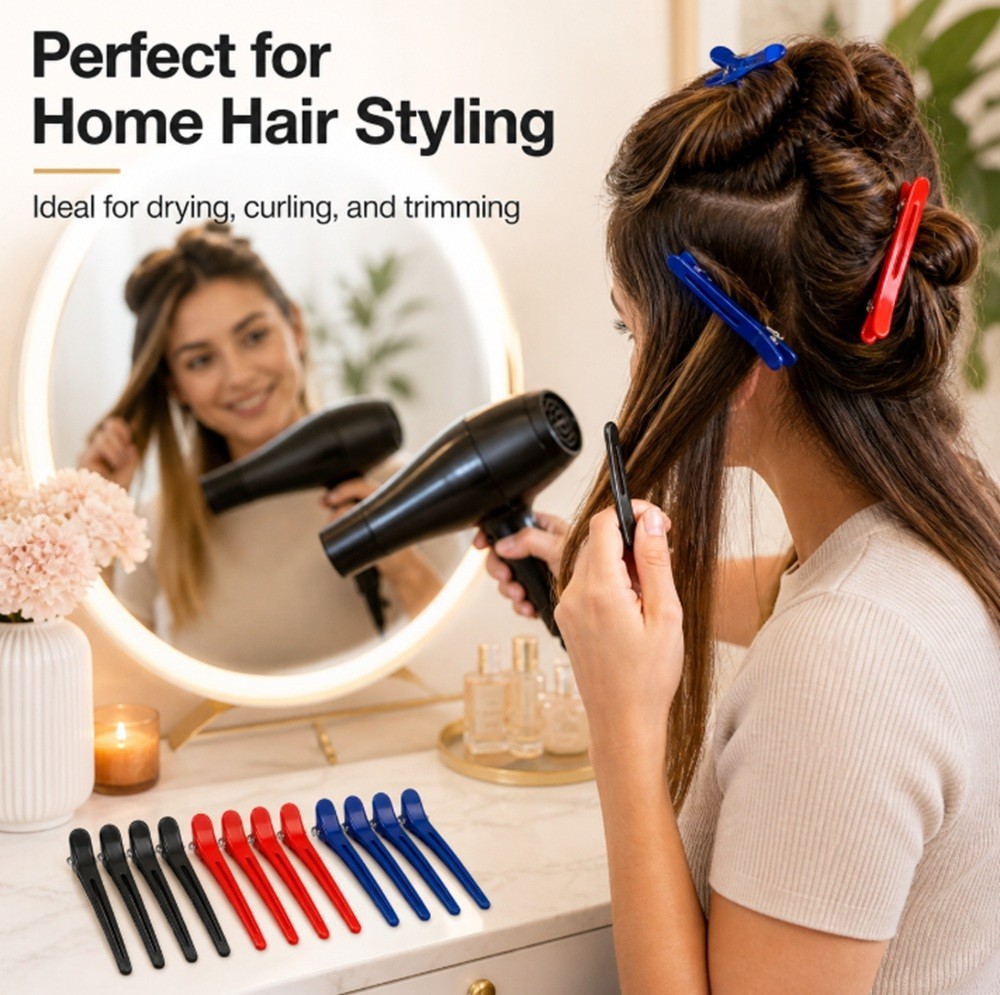 12-Piece Professional Non-Slip Alligator Hair Clips – Salon Sectioning Accessory