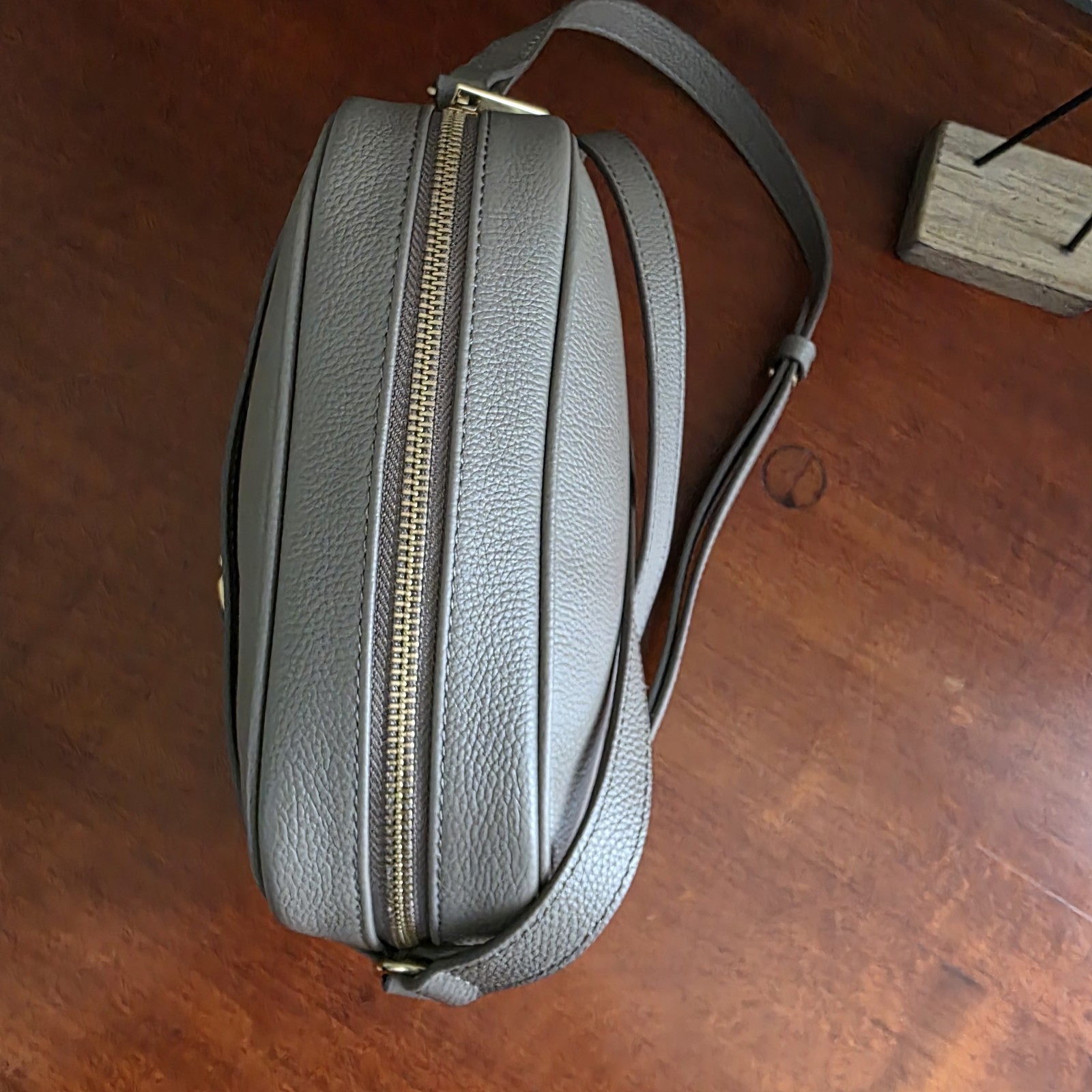 Sam Edelman Loraine Horsebit Taupe Pebbled Leather Camera Crossbody Bag