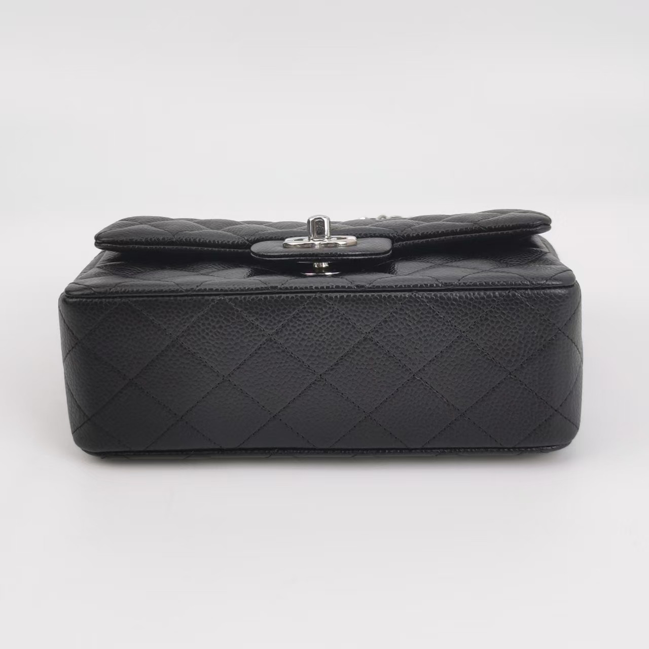 Chanel New Mini Flap Bag 20cm Black Caviar Silver Hardware SHW Auth