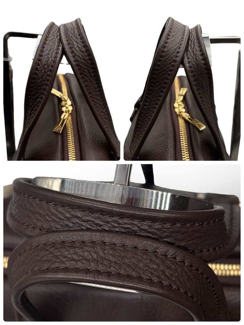 Y’Saccs Isaac Dome Handbag Brown Nylon Leather Logo Japan Excellent 069639