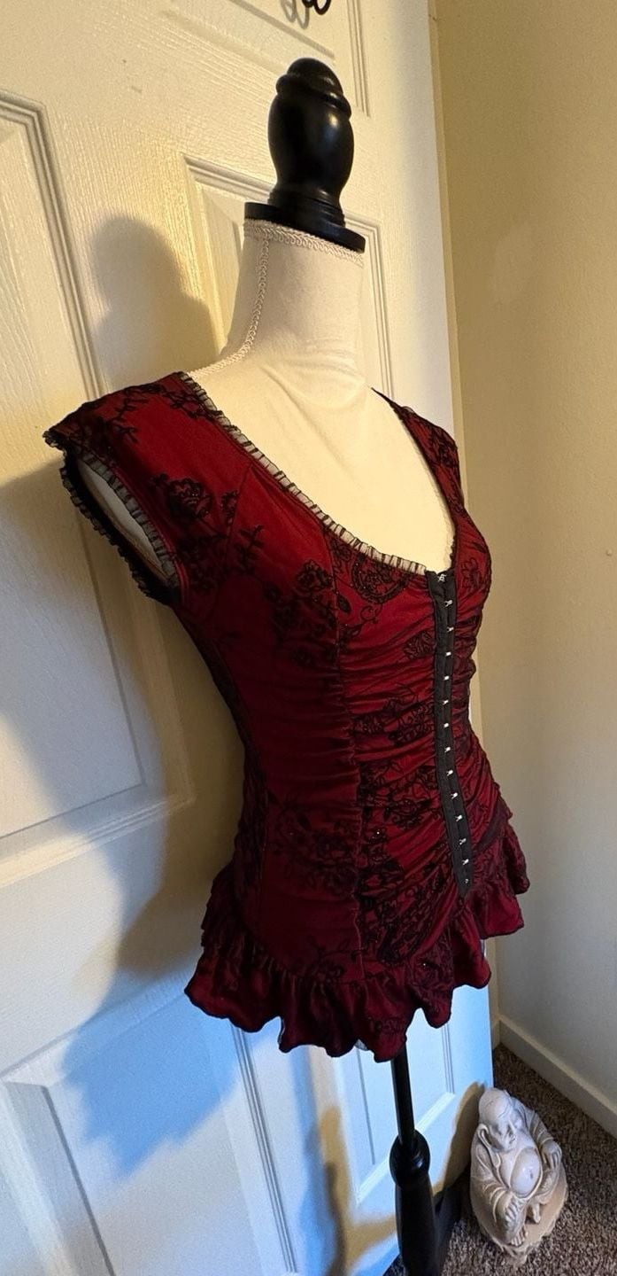 Whimseygoth j.t.b. petite Red and Black Corset-Style Top