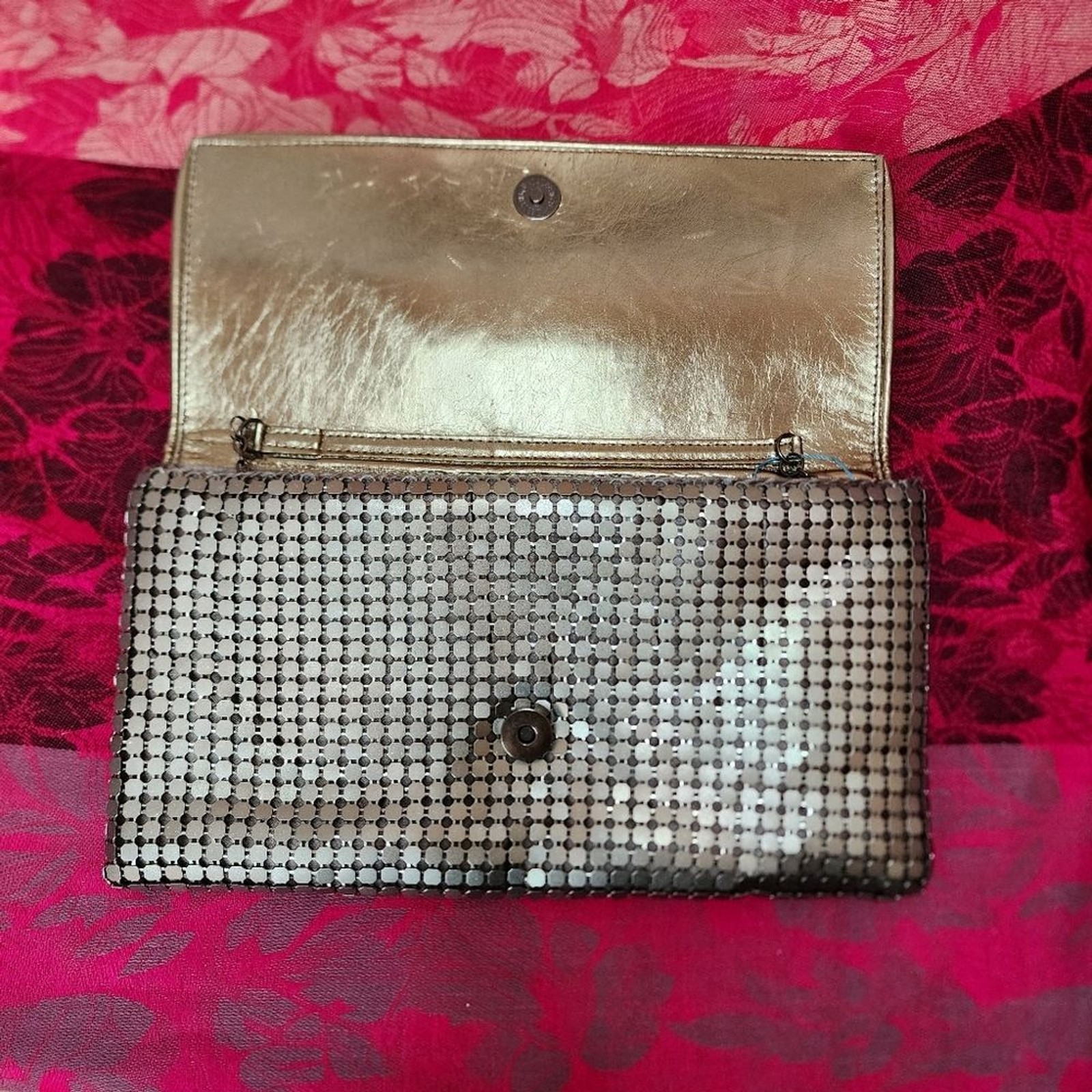 Pewter Metal Bling Chain Mail Clutch With Chain Strap.