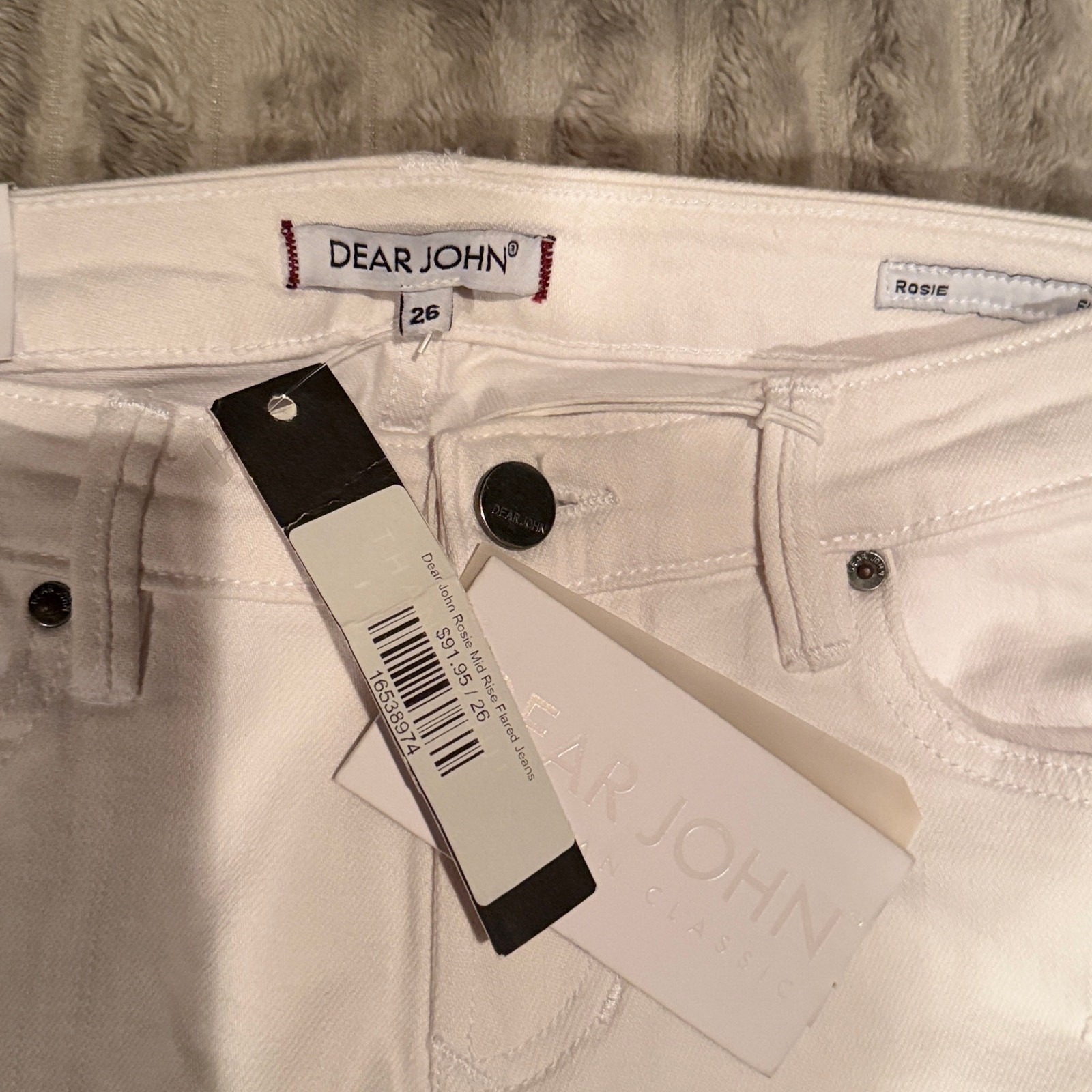 Dear John Rosie Mid Rise Flared Jeans 26 White Distressed Flare Stretch NWT
