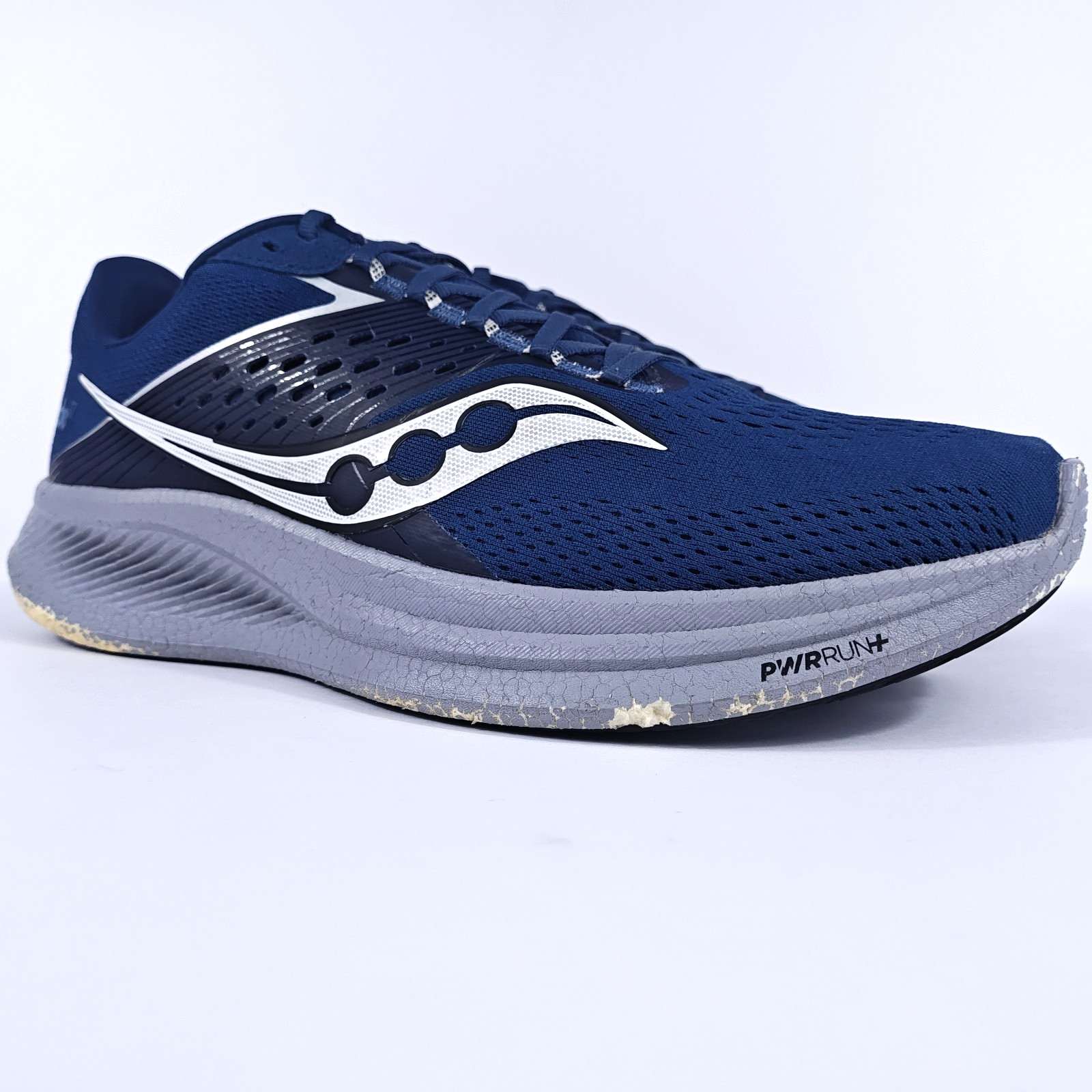 Saucony Ride 17 Mens 12 Wide Neutral Cushioned PWRRUN+ Road Running Shoes Blue