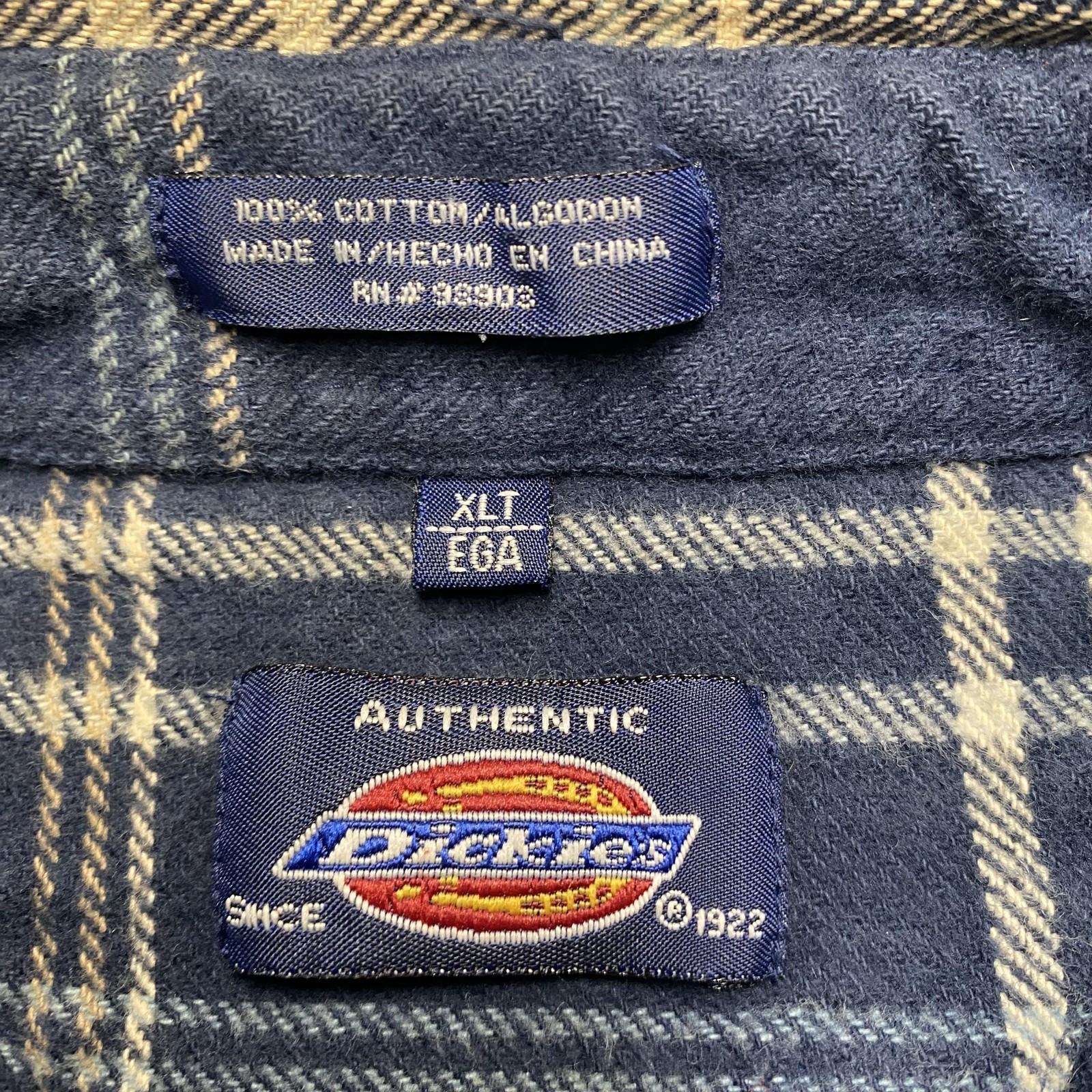 Dickies Shirt Mens XLT Blue Plaid Flannel Button Down Long Sleeve Workwear Tall