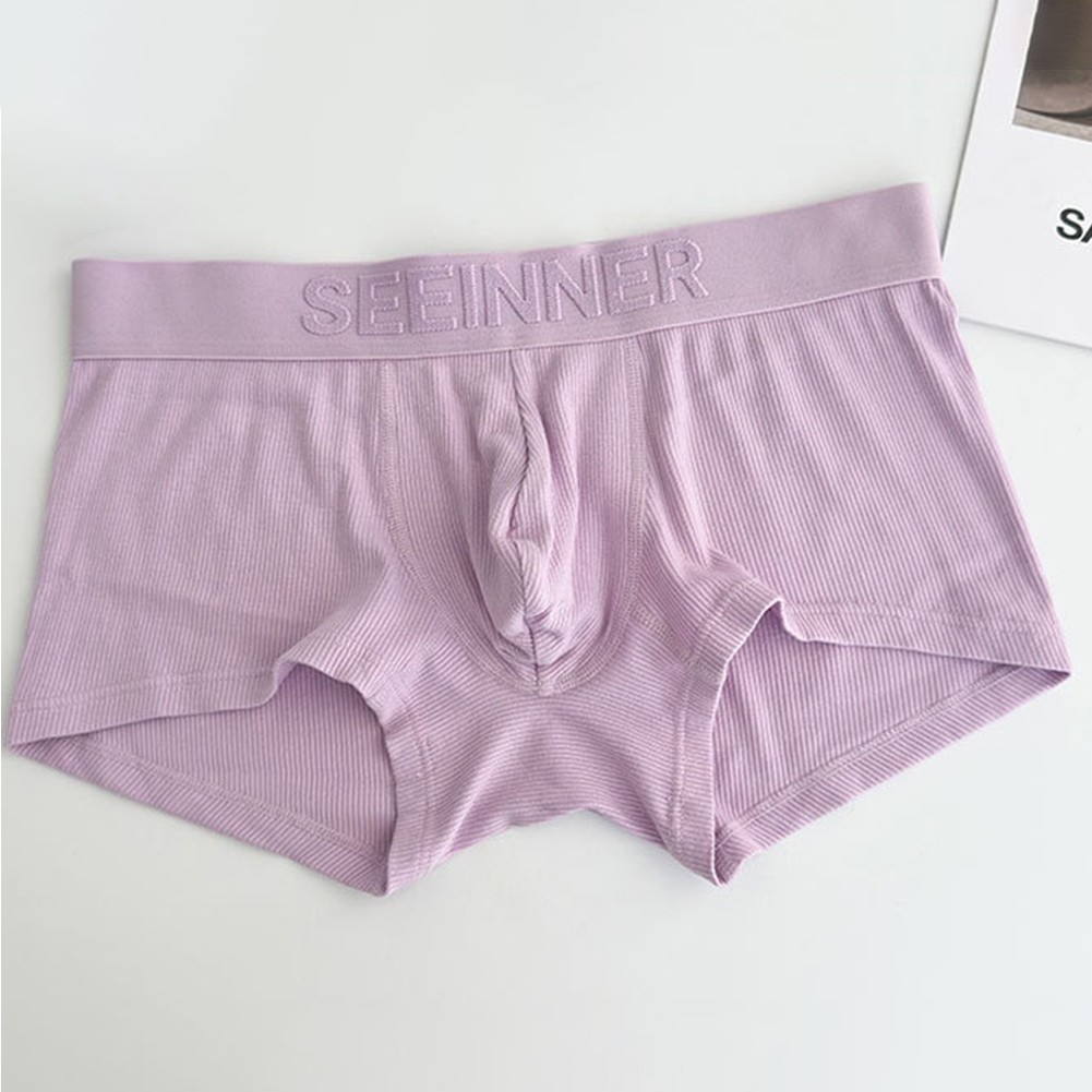 Daily Wear Men Boxer Briefs U Pouch Underwear Ribbed Design Breathable Fabric