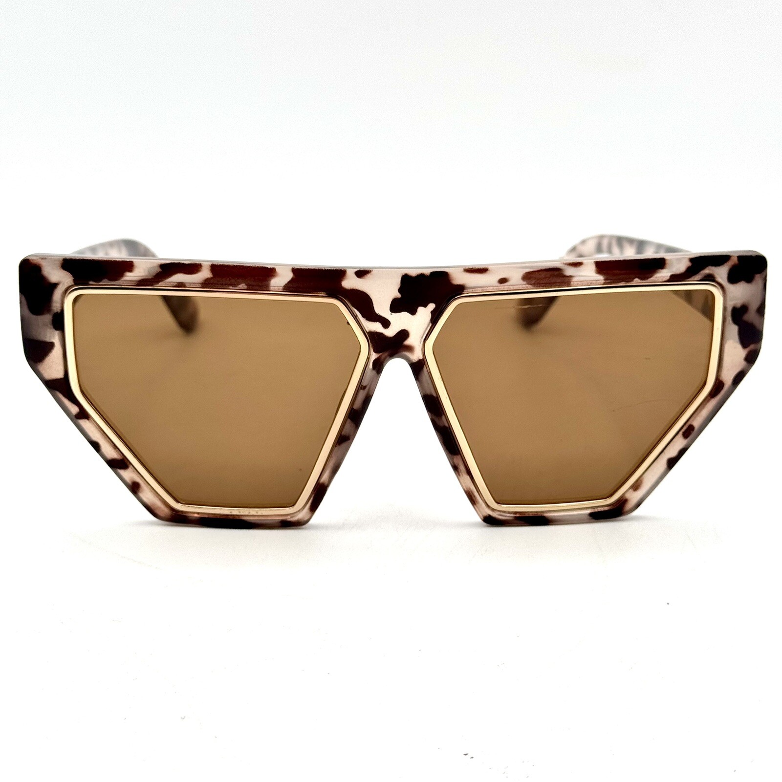 Geometric Fashion Sunglasses Designer Tortoise Shell Frame And Gold Accents