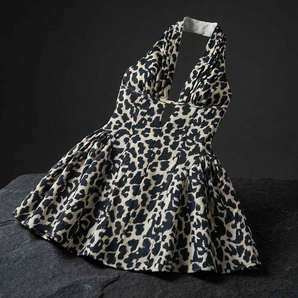 Women’s Polka Dot Halter Mini Dress Backless A-Line Summer Party Dress