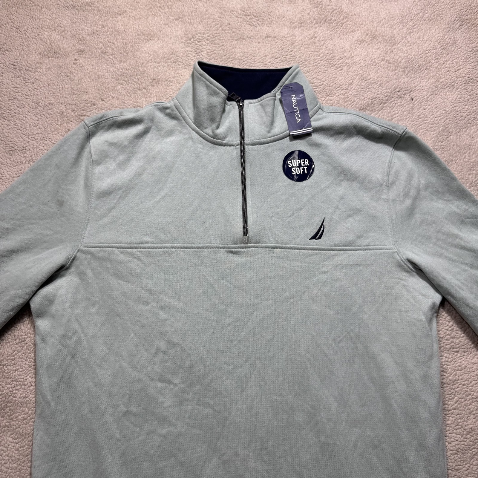 Nautica Pullover Sweater Mens Large Jade Frost Green Half Zip Super Soft Stains