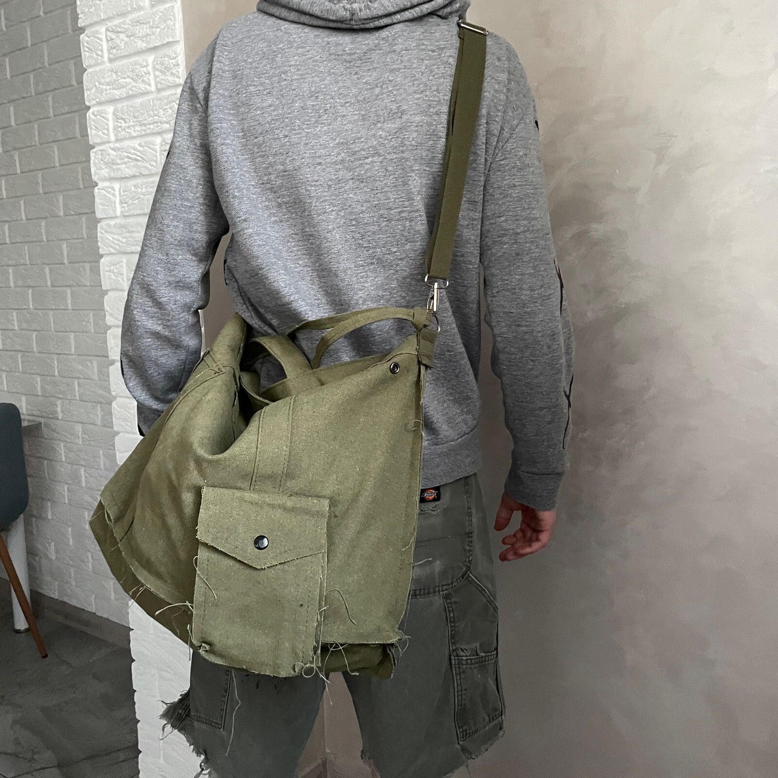 Large Canvas Messenger Bag – Handmade Oversized Shoulder Bag, Rugged Utility y2k