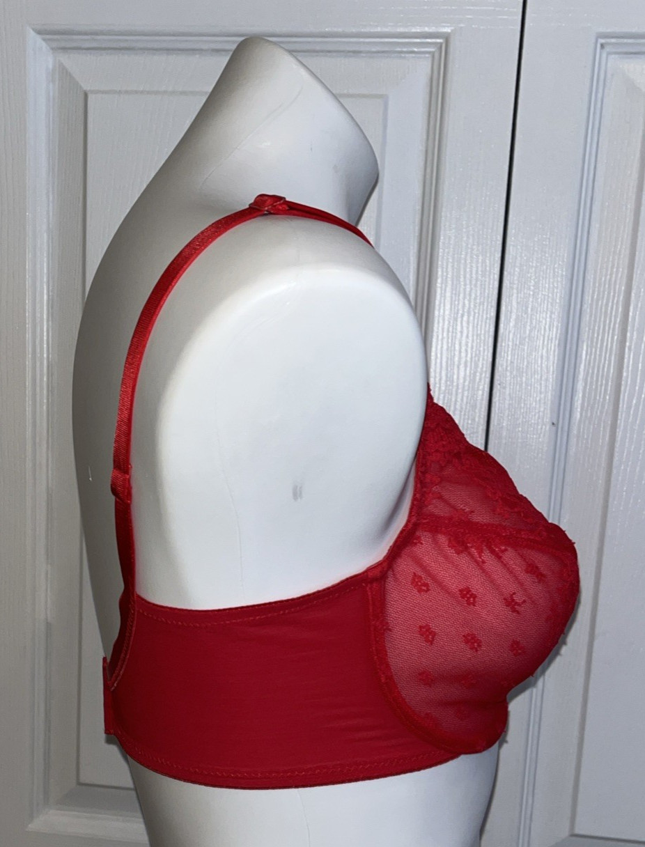 VTG Vanity Fair Lace Bra Underwire Unlined Full Coverage Sty 75-100 Red Sz 32DD
