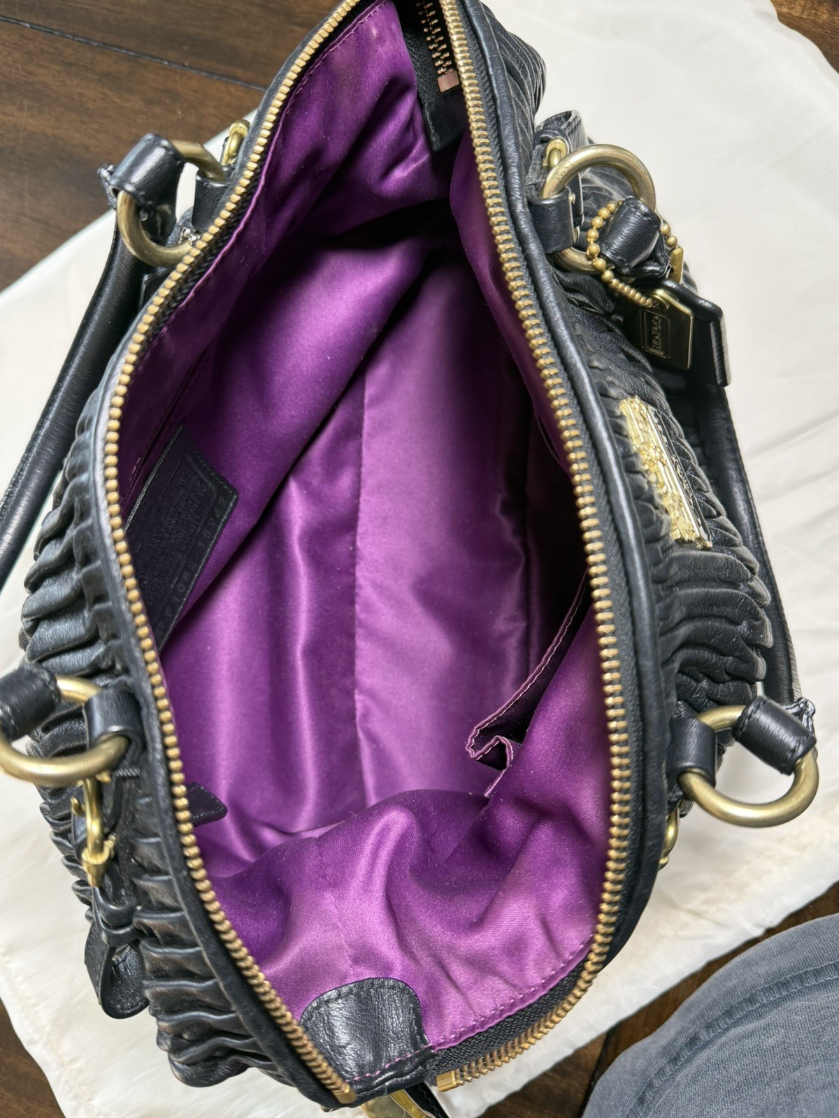 COACH Madison Pleated Leather Purse – Black with Gold-Tone Hardware F1082-15942
