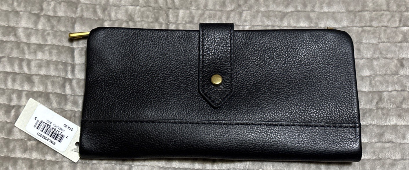 FOSSIL NEW Lainie Zip Clutch Slim Wallet Black ECO- LEATHER