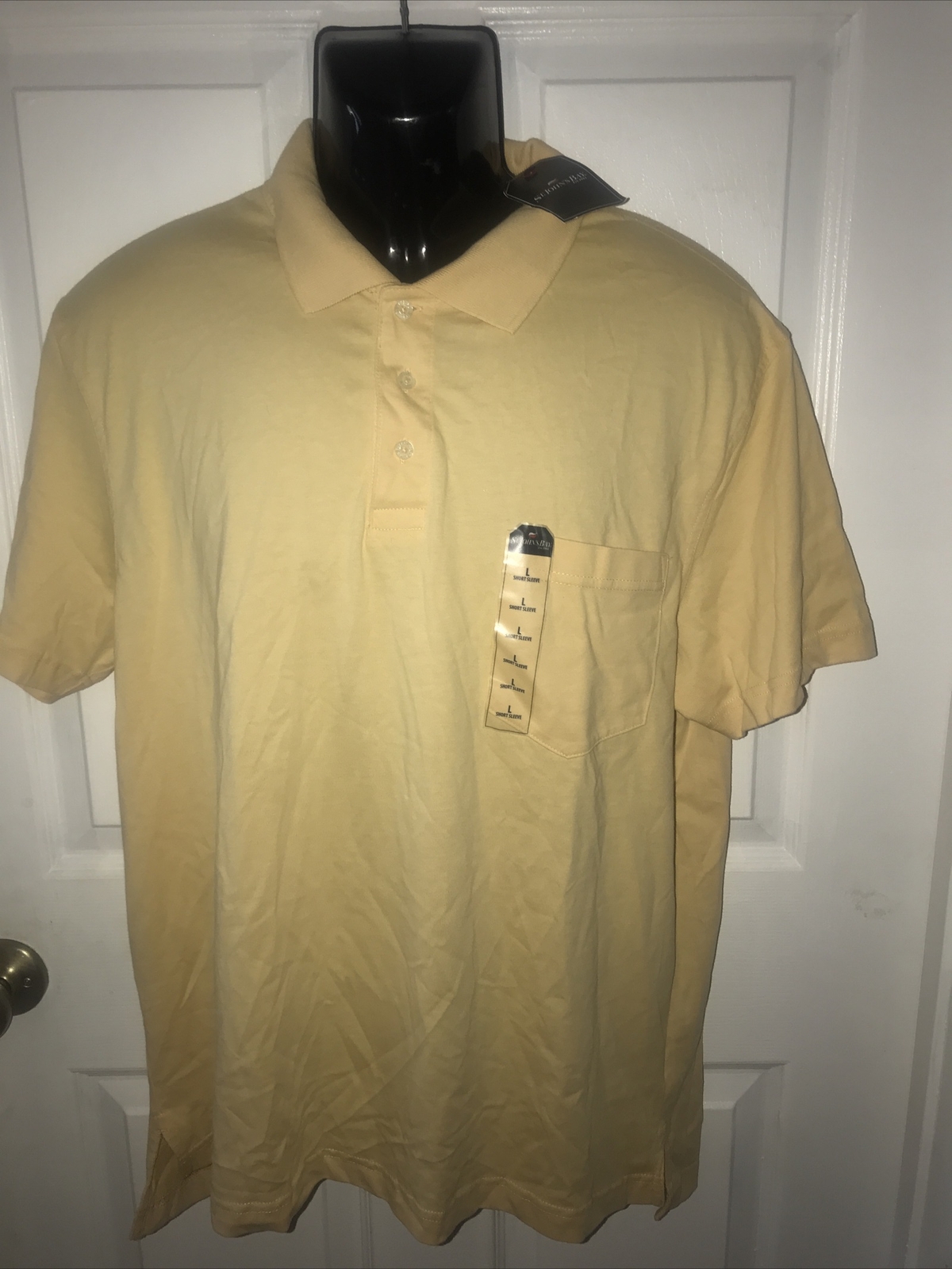 St Johns Bay Size LARGE Mens Polo Shirt Short Sleeve Pocket SAHARA SUN NEW