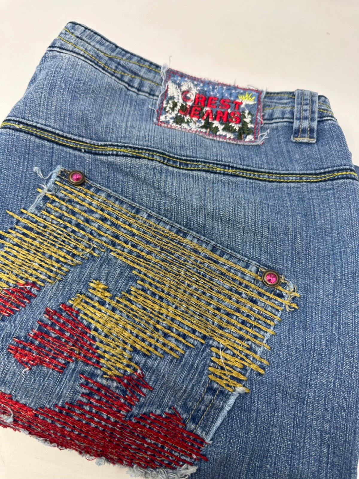 Crest Denim Blue Jeans Women’s Pants Sz 21/22 Bootcut embroidered pockets X5