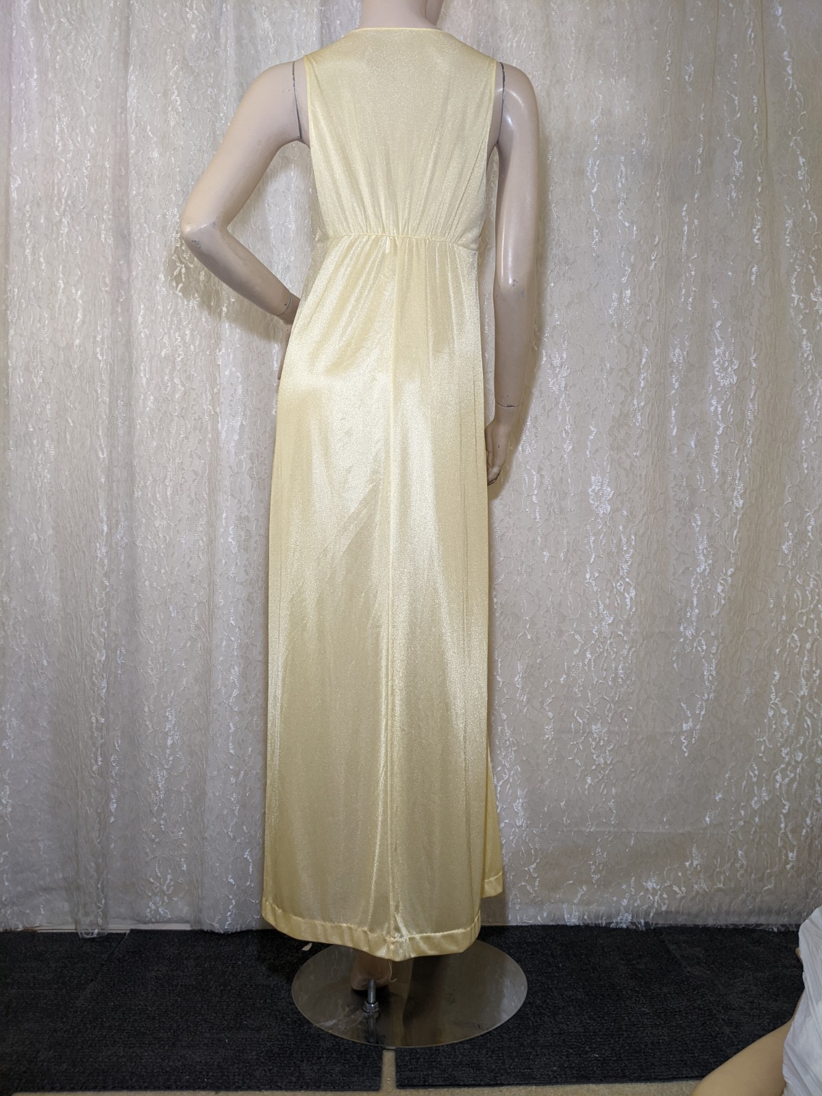 Vintage GINA Sparkling Yellow Stretch Back Waist Lingerie Slip Dress Nightgown M