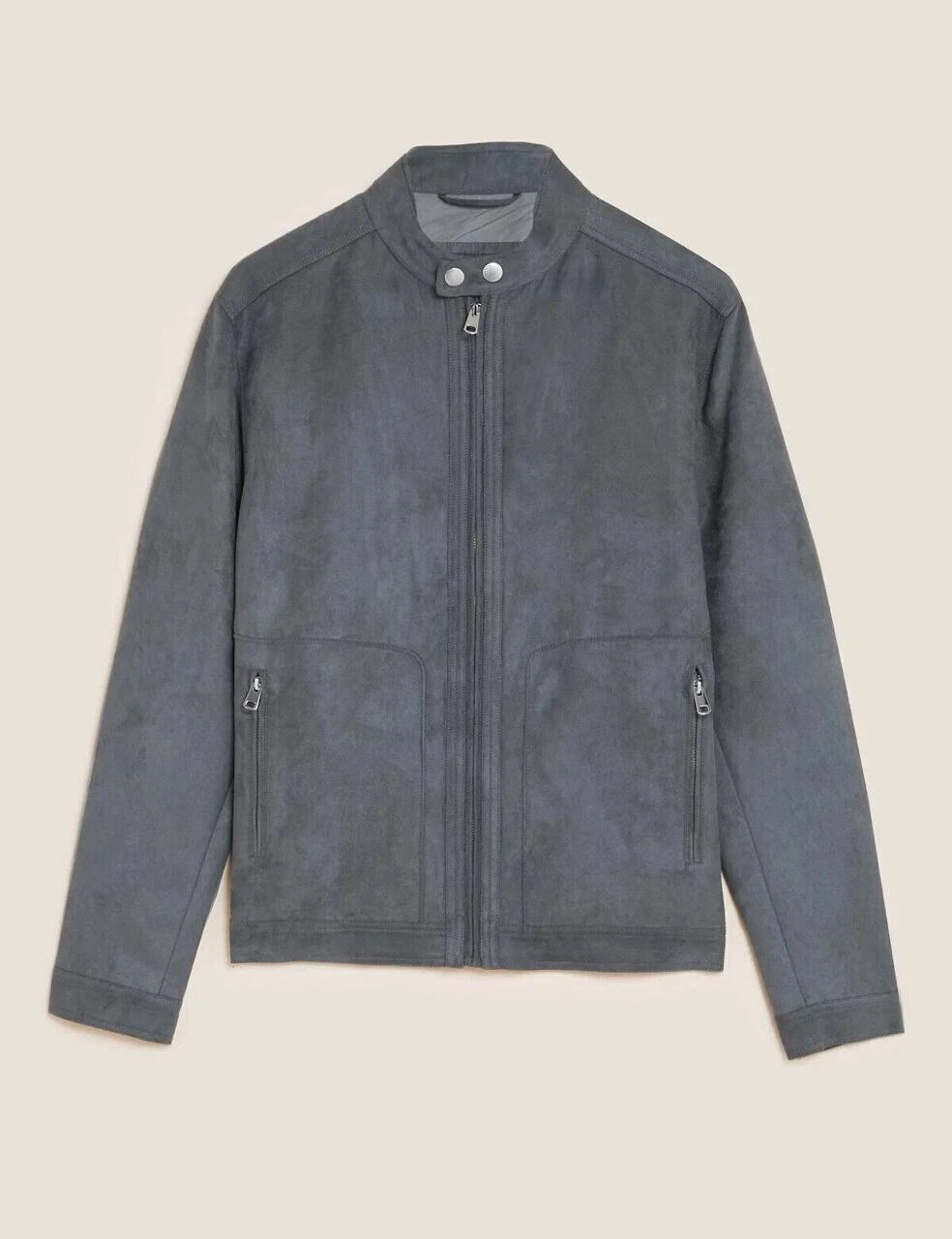 Mens Gray Racer Leather Jacket Pure Suede XS S M L XL XXL 3XL 4XL Custom Made