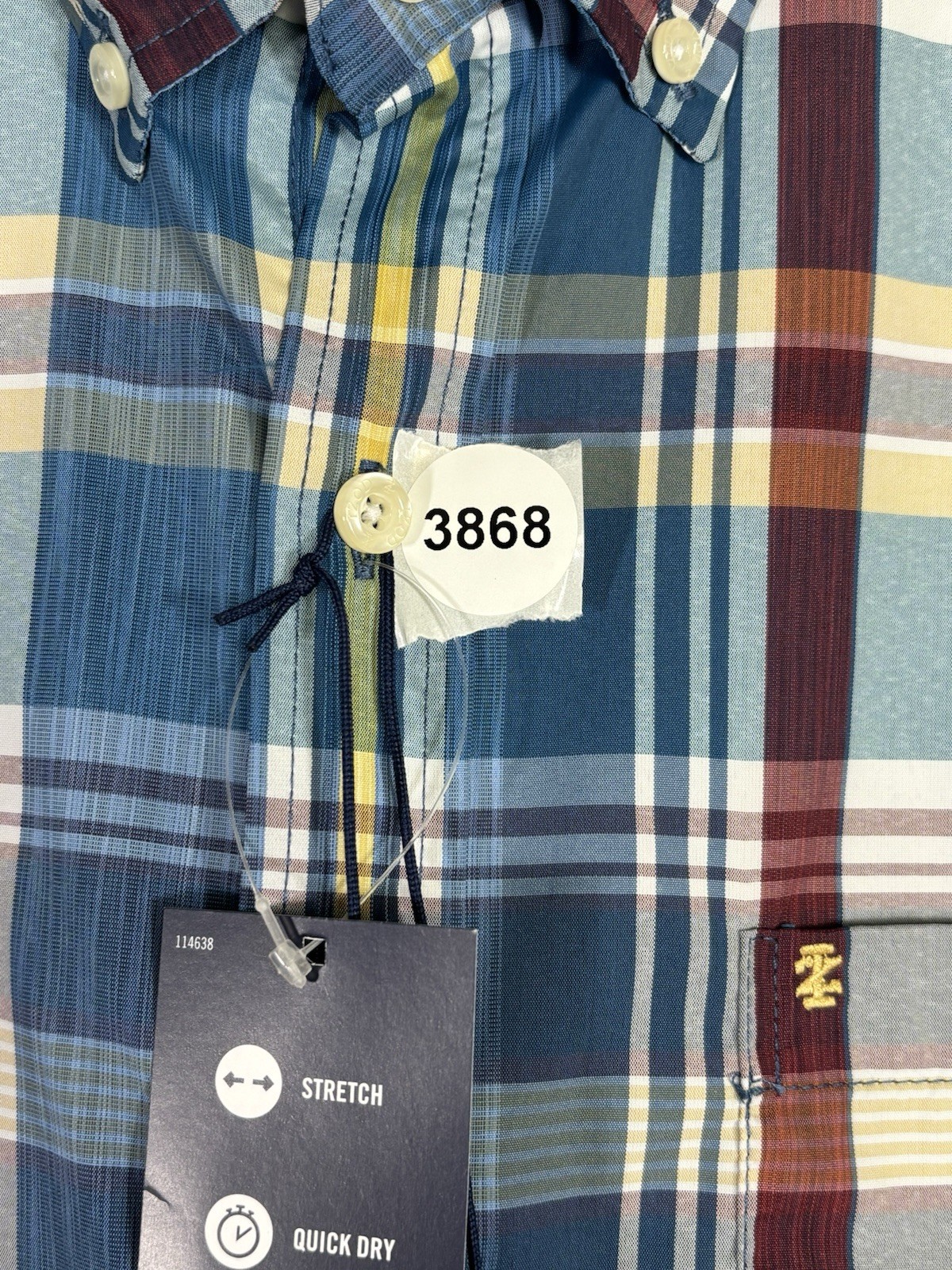 Izod Mens Medium Short Sleeve Button Plaid Shirt