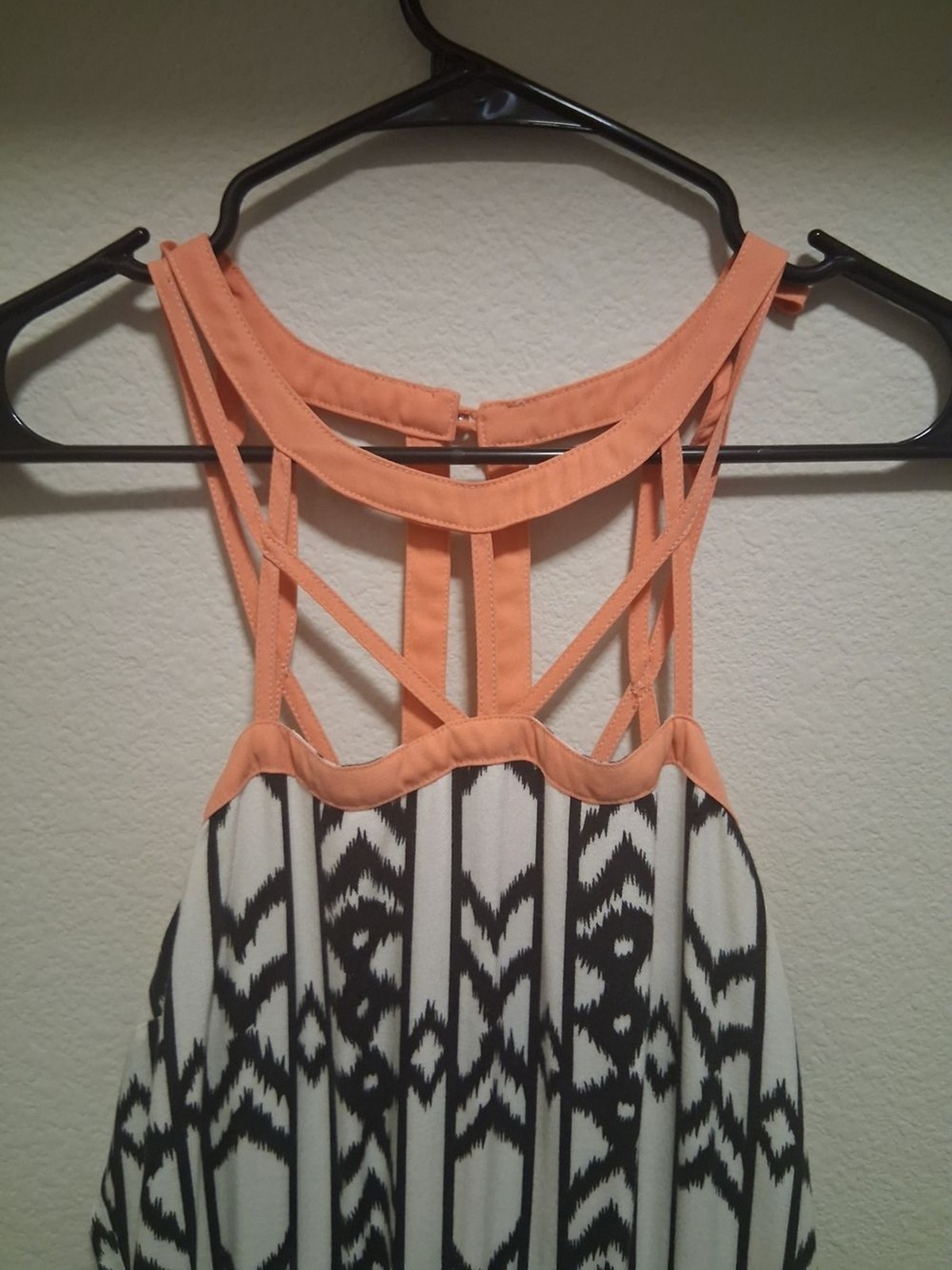 Sleeveless Black & White Geometric Maxi Jumpsuit with Coral Straps