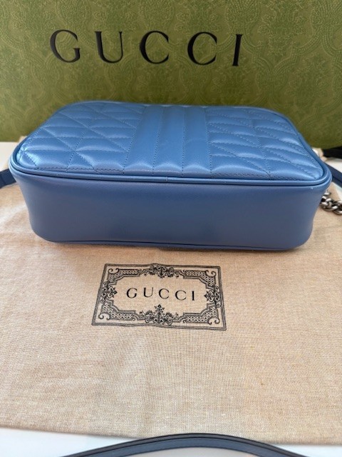 Gucci GG Marmont Blue Camera Shoulder Bag Authentic
