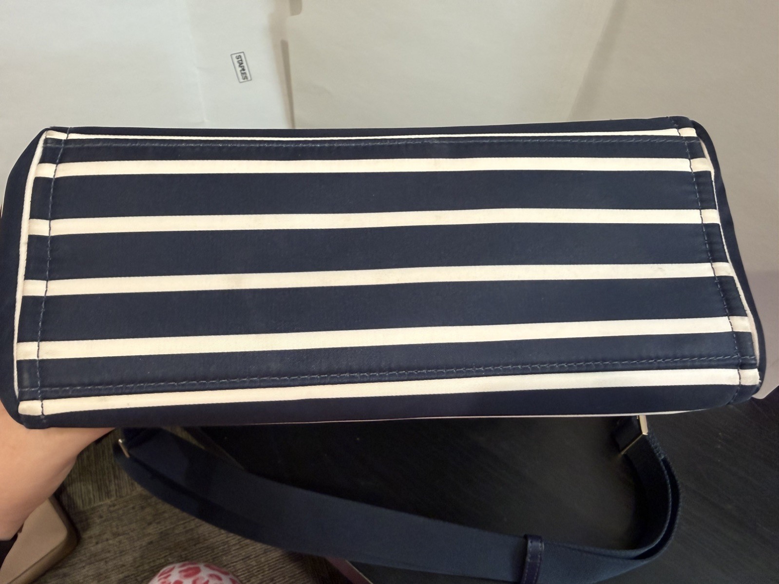 kate spade purse navy blue with white stripes gold hardware 10Wx8.5H
