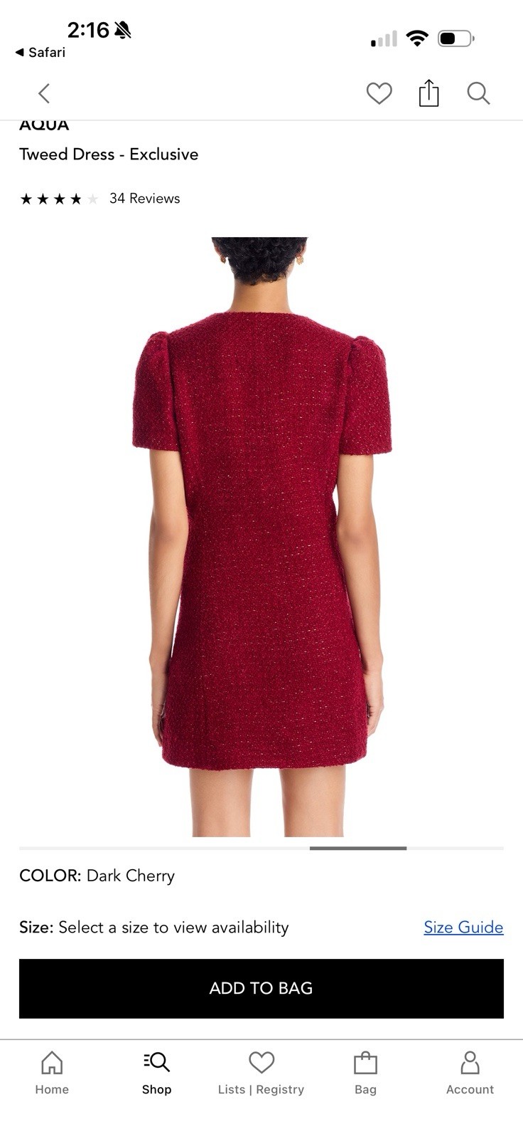 NWT: Aqua brand Dark Cherry Tweed Mini Dress with Jeweled Buttons Sz:xxs