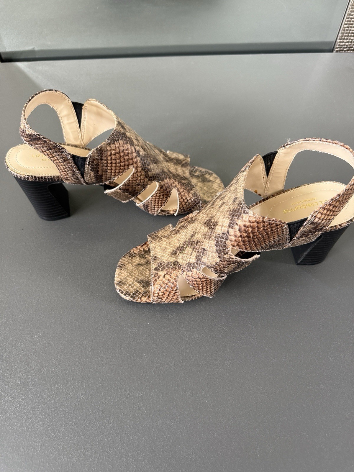 Liz Claiborne Women’s Snakeskin Open Toe Slingback Block Heel Slip-On 7