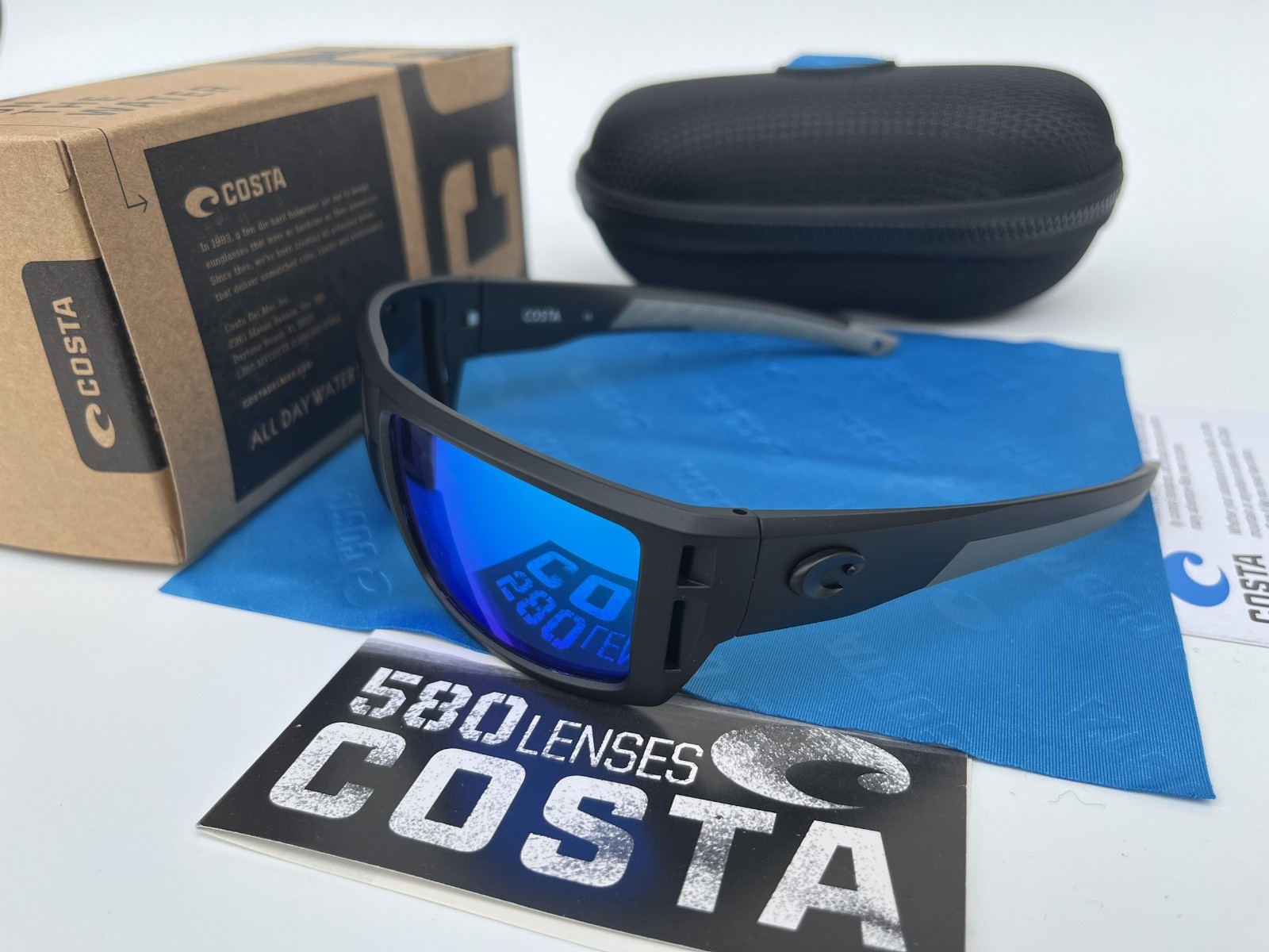 Costa COSTA 18089 Men’s Wrap Sunglasses Black Frame Blue Mirrored 100% UV 580p