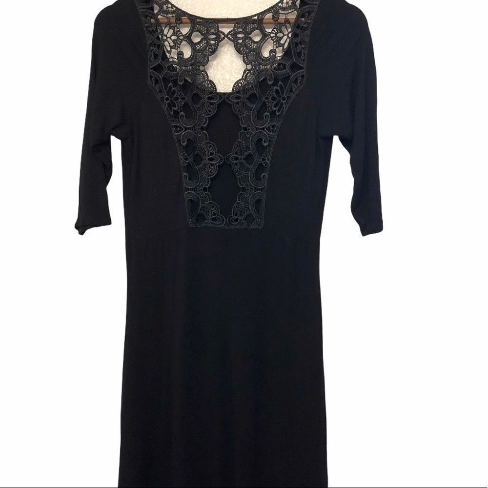 Lime N Chili black Romantic Goth stretch midi crochet lace open back dress S