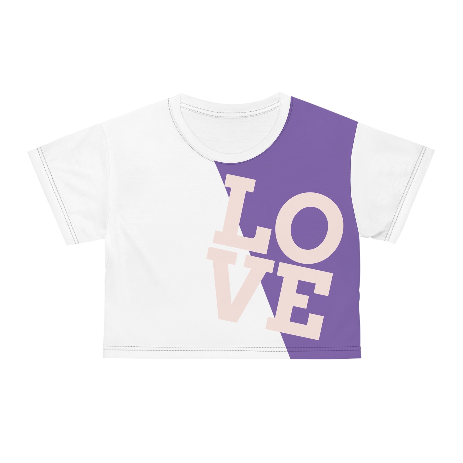 LOVE Typography Crop Tee | Purple Black Colorblock