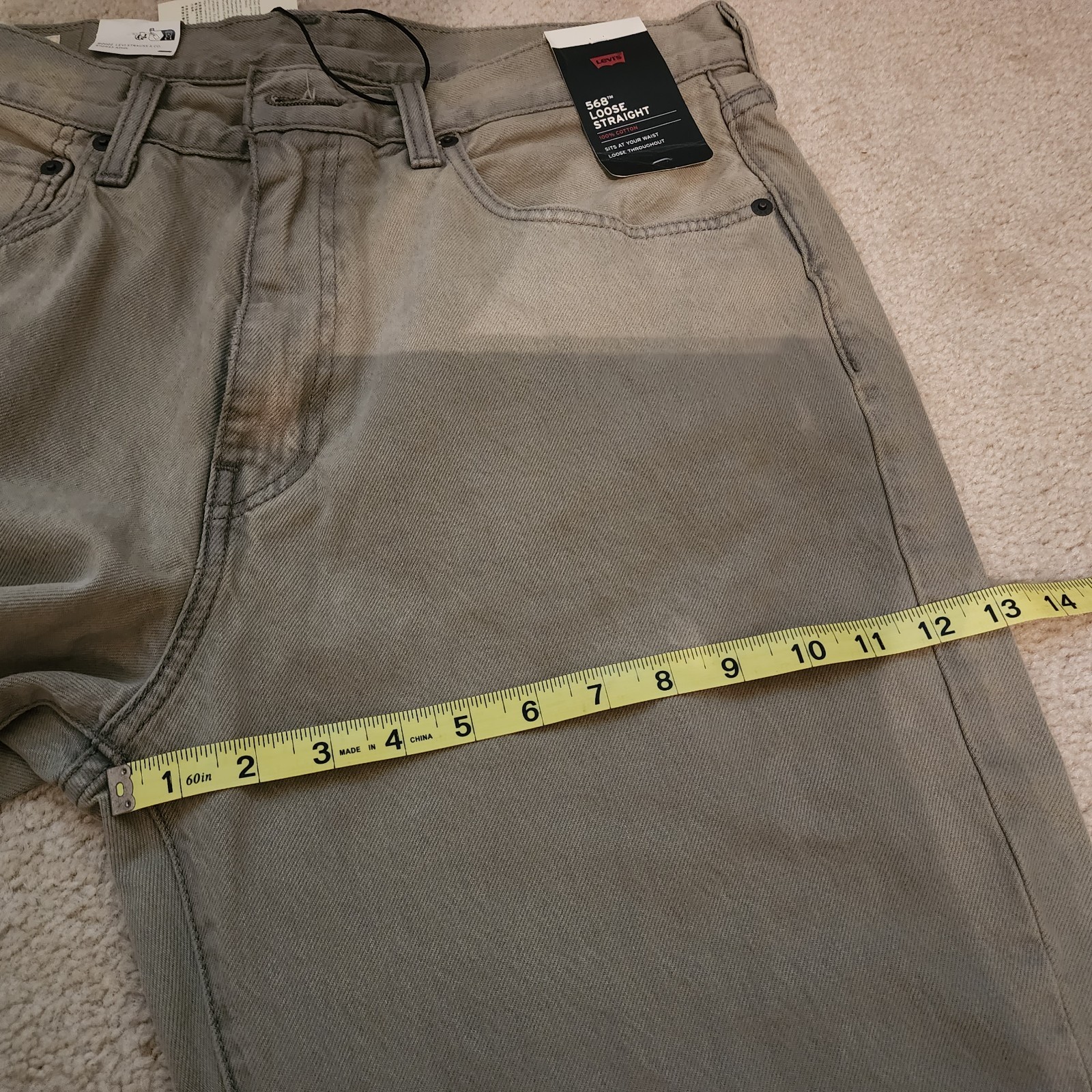 NWT Levi Premium 568 LOOSE STRAIGHT Jeans Green Non-Stretch 100% COTTON 34×30