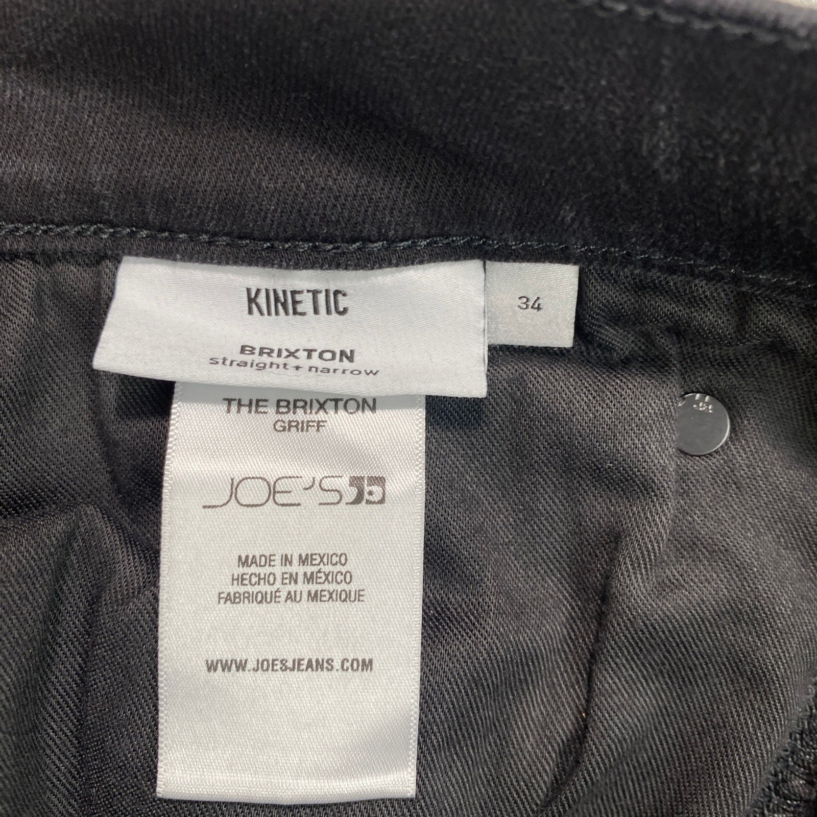 Joe’s Jeans The Brixton Griff Men 34 Black Kinetic Straight Narrow Jeans 34×31