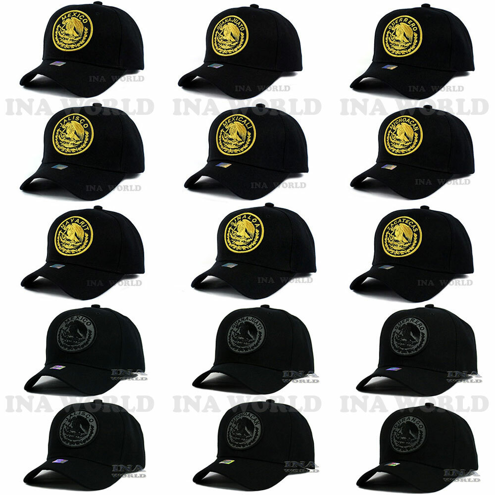 MEXICAN Hat MEXICO Federal State Embroidered Curved Bill Baseball Cap- Gold/Gray