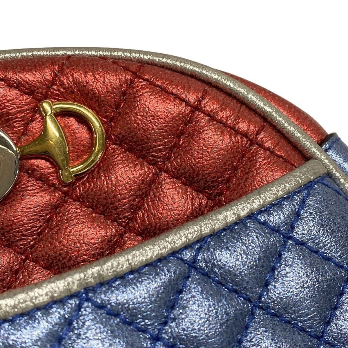 GUCCI Zumi Quilted Metallic Leather Mini Shoulder Bag Blue Red Silver Auth