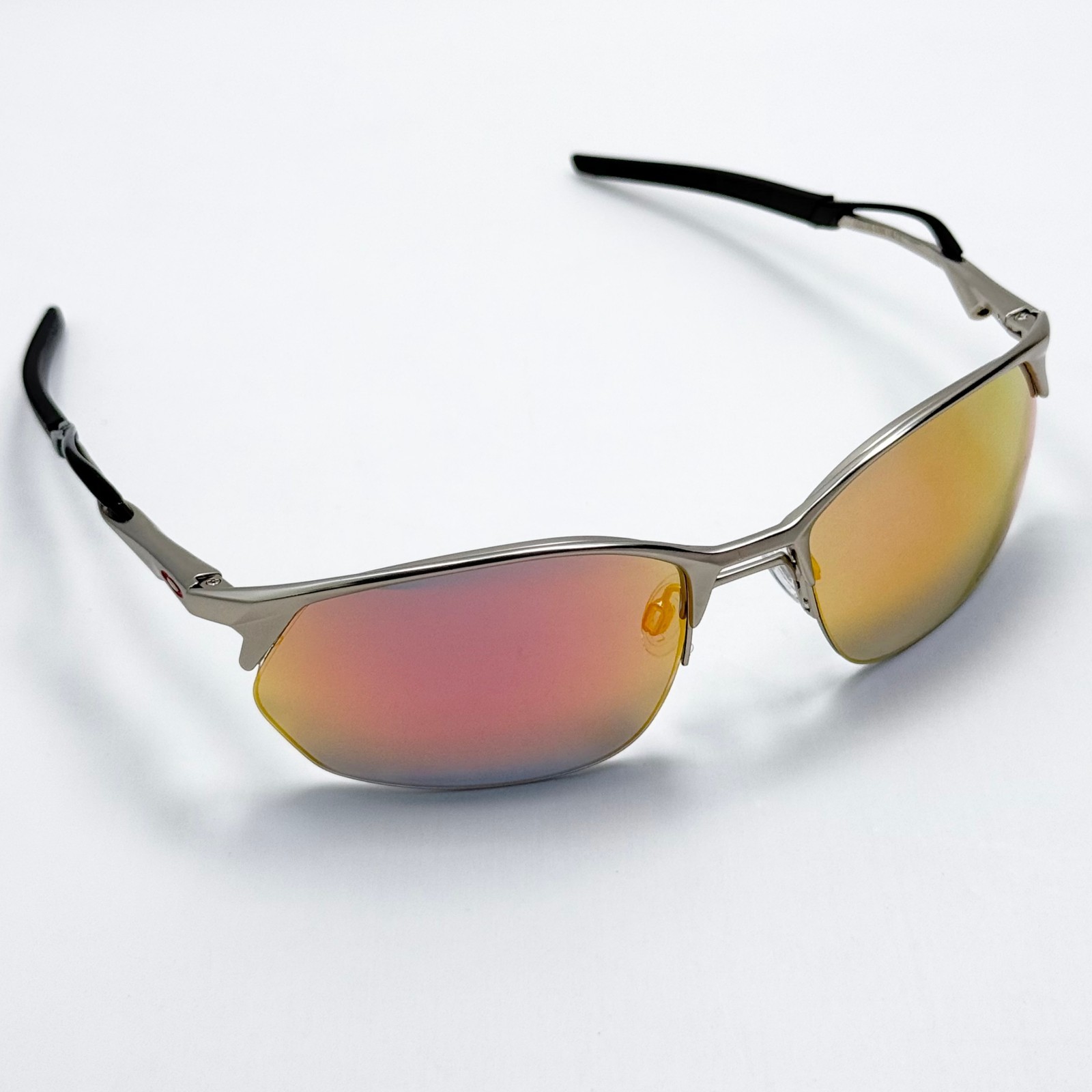 Oakley Wire Tap 2.0 OO4145 Polarized Sunglasses Silver Frame Ruby Lens