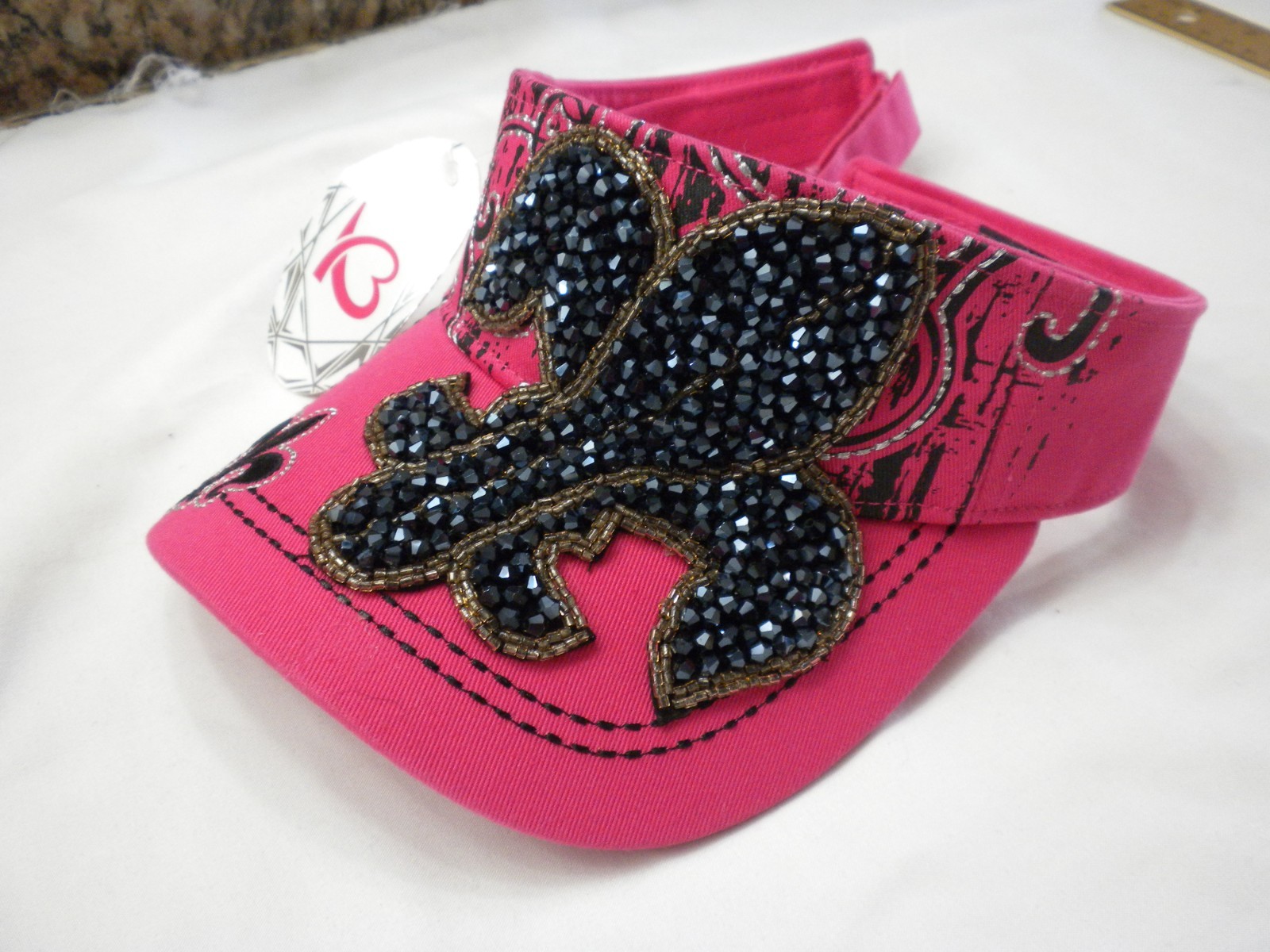 Kbethos PINK Fleur De Lis Rhinestone Bling Hat Visor Cap Womens Embroidered NWT