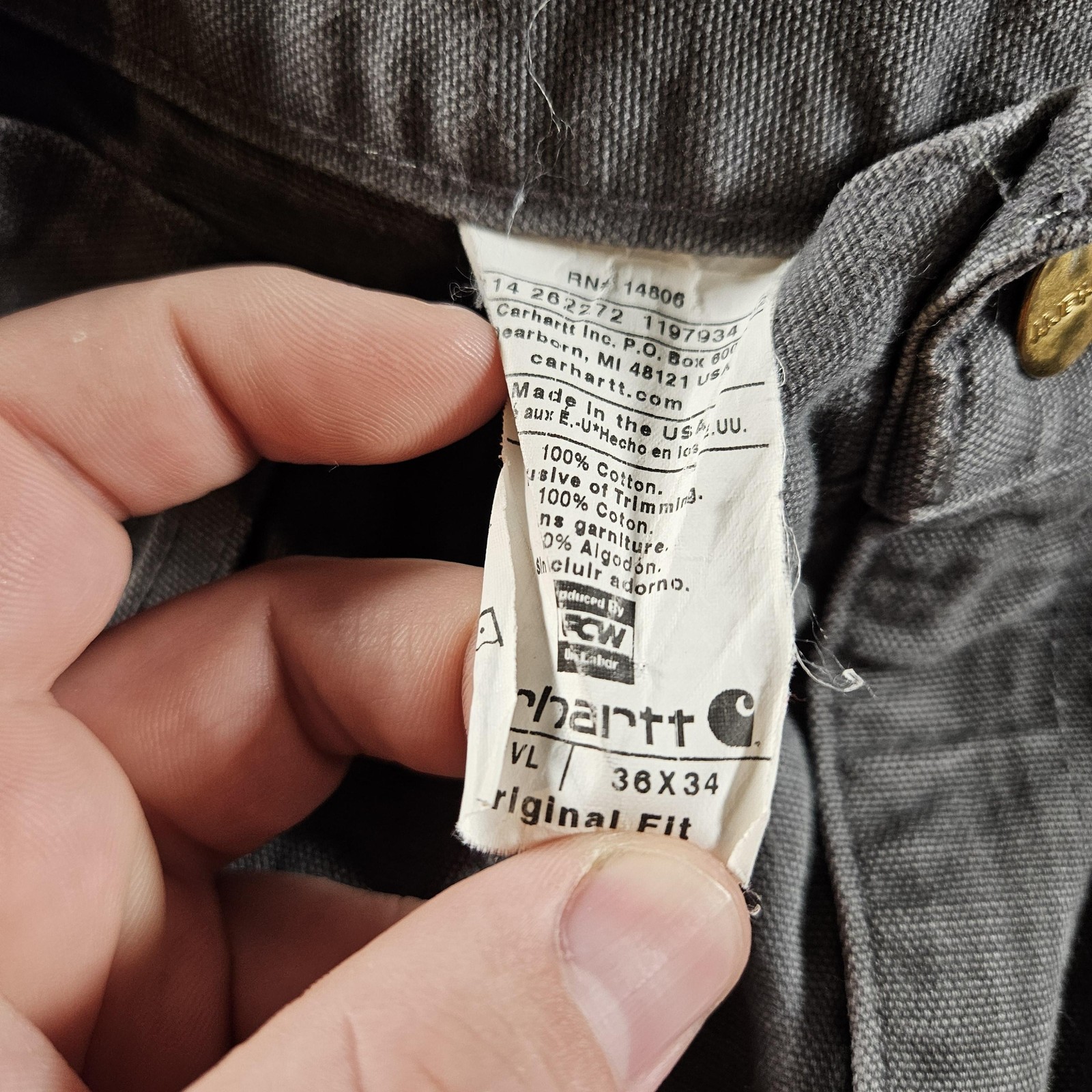 Carhartt Pants Mens 36×34 Gray Canvas Double Knee Carpenter B01 GVL Made USA