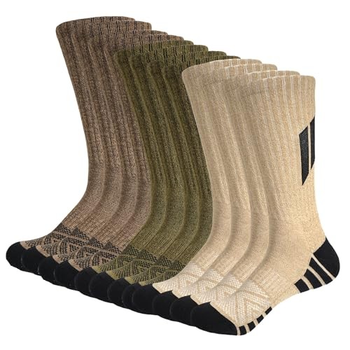 Men’s Cotton Crew Work Socks – Cushioned Boot Socks for 10-13 Olive Assorted