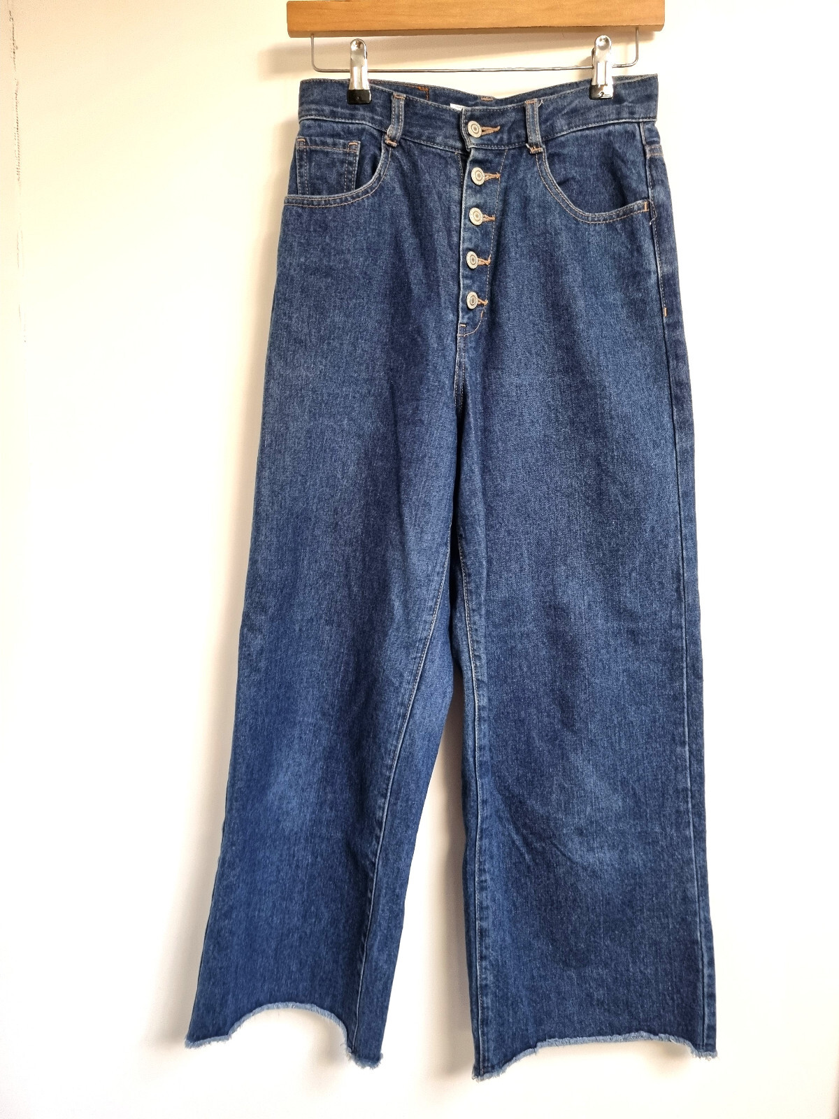 Alicia Pageboy Jeans Size S Waist 27 in Wide Leg Button Fly Raw Hem