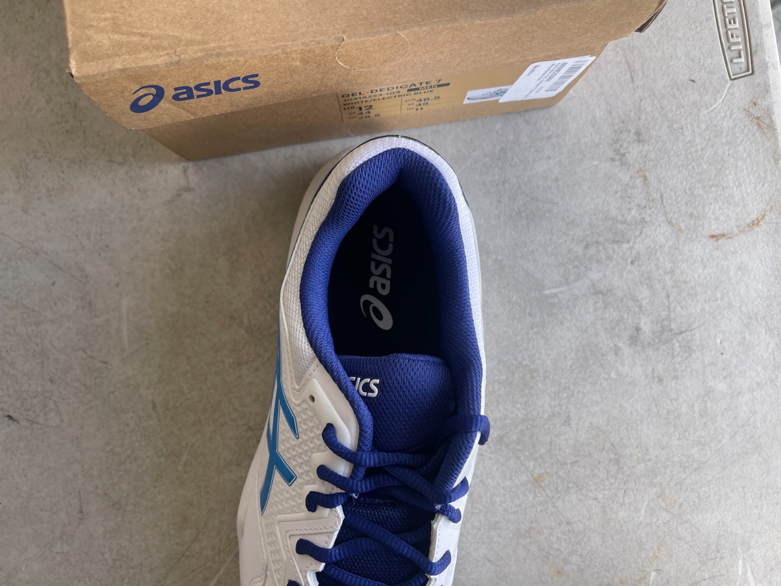 ASICS Gel-Dedicate 7 White Electric Blue Mens Tennis Shoes Size 12 1041A223-103