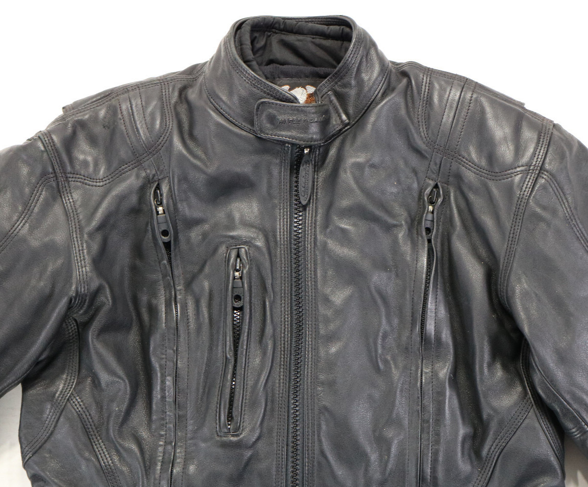harley davidson jacket M black leather FXRG waterproof liner armor bar zip snap