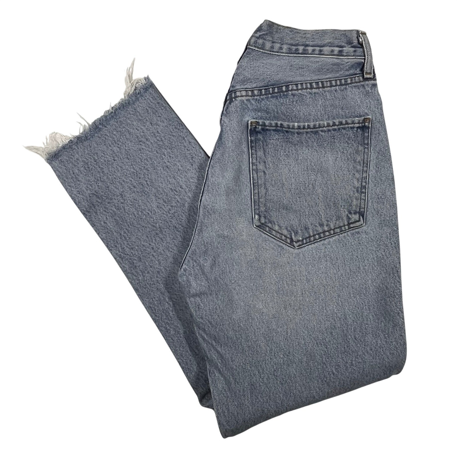 Agolde Riley High Rise Straight Crop Jeans Light Indigo Raw Hem Women’s 27×26