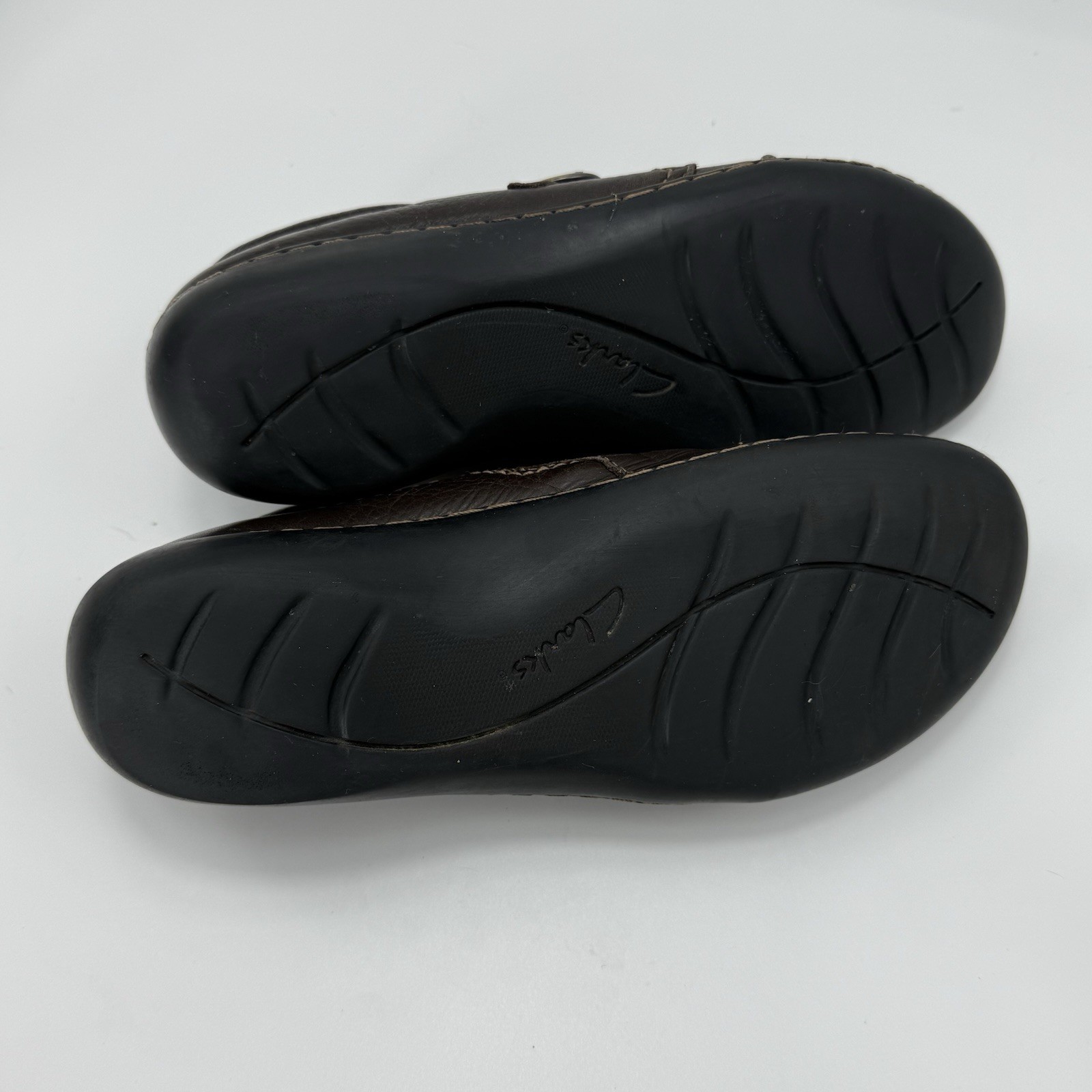 Clarks Ashland Indigo Brown Leather Casual Slip On Loafers Ladies Size 8.5