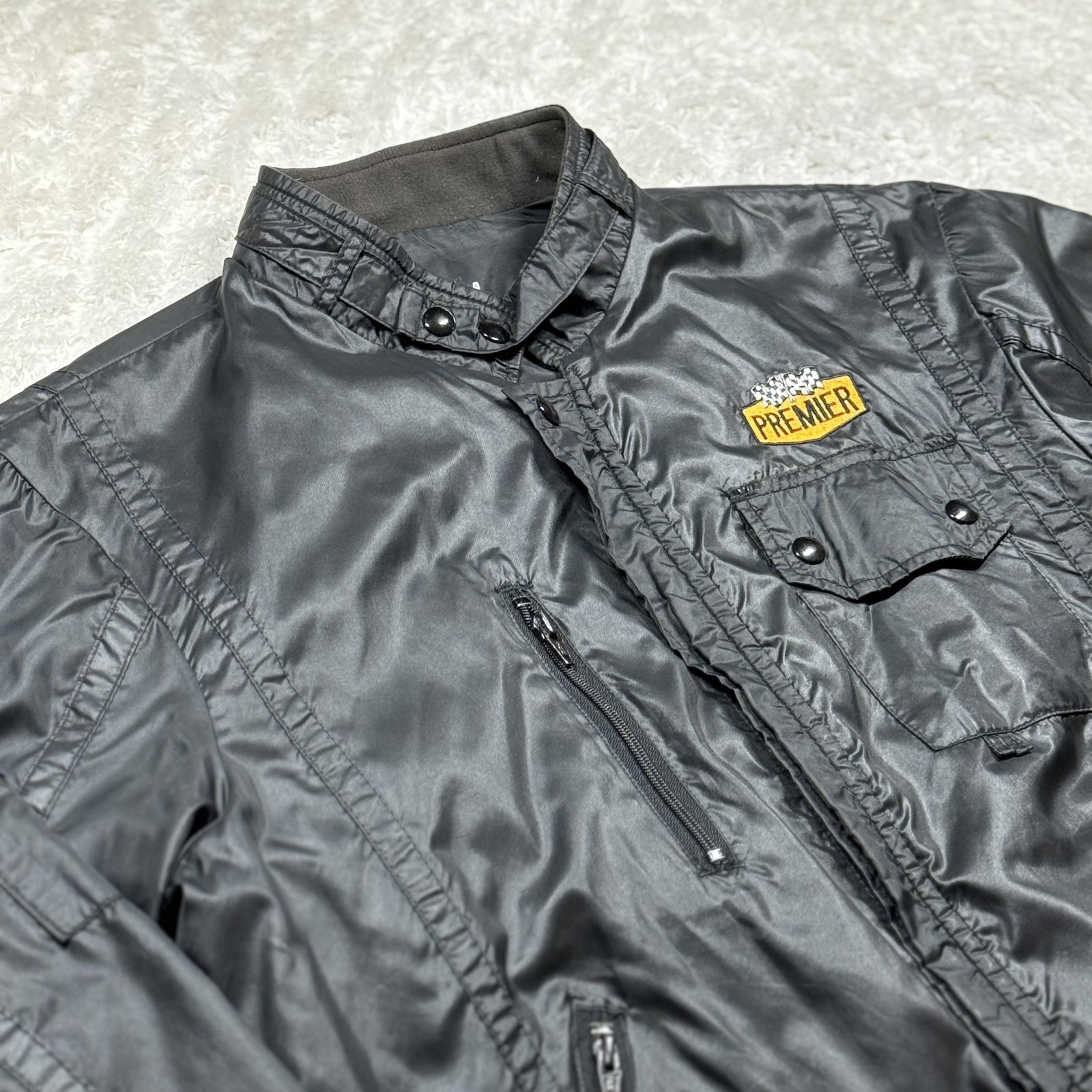 Vintage Premier Jacket Mens L Racing Bomber USA Windbreaker MBA 90s Satin Black