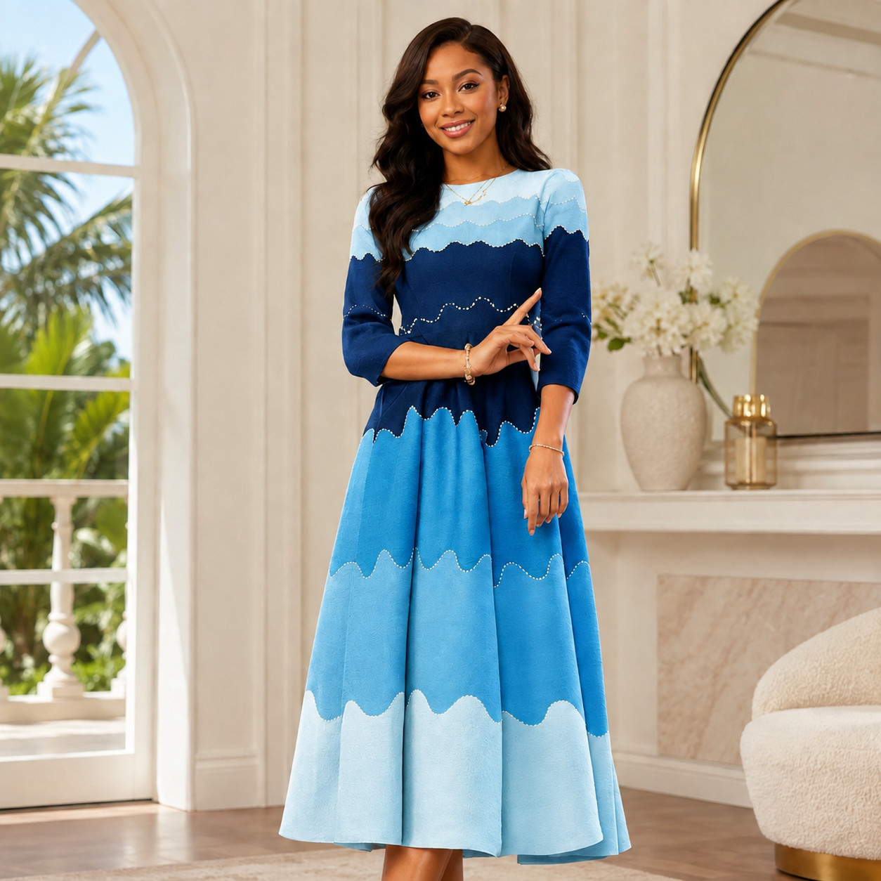 Bouncy Wave Dress Miyake Style Pleated Midi Dress