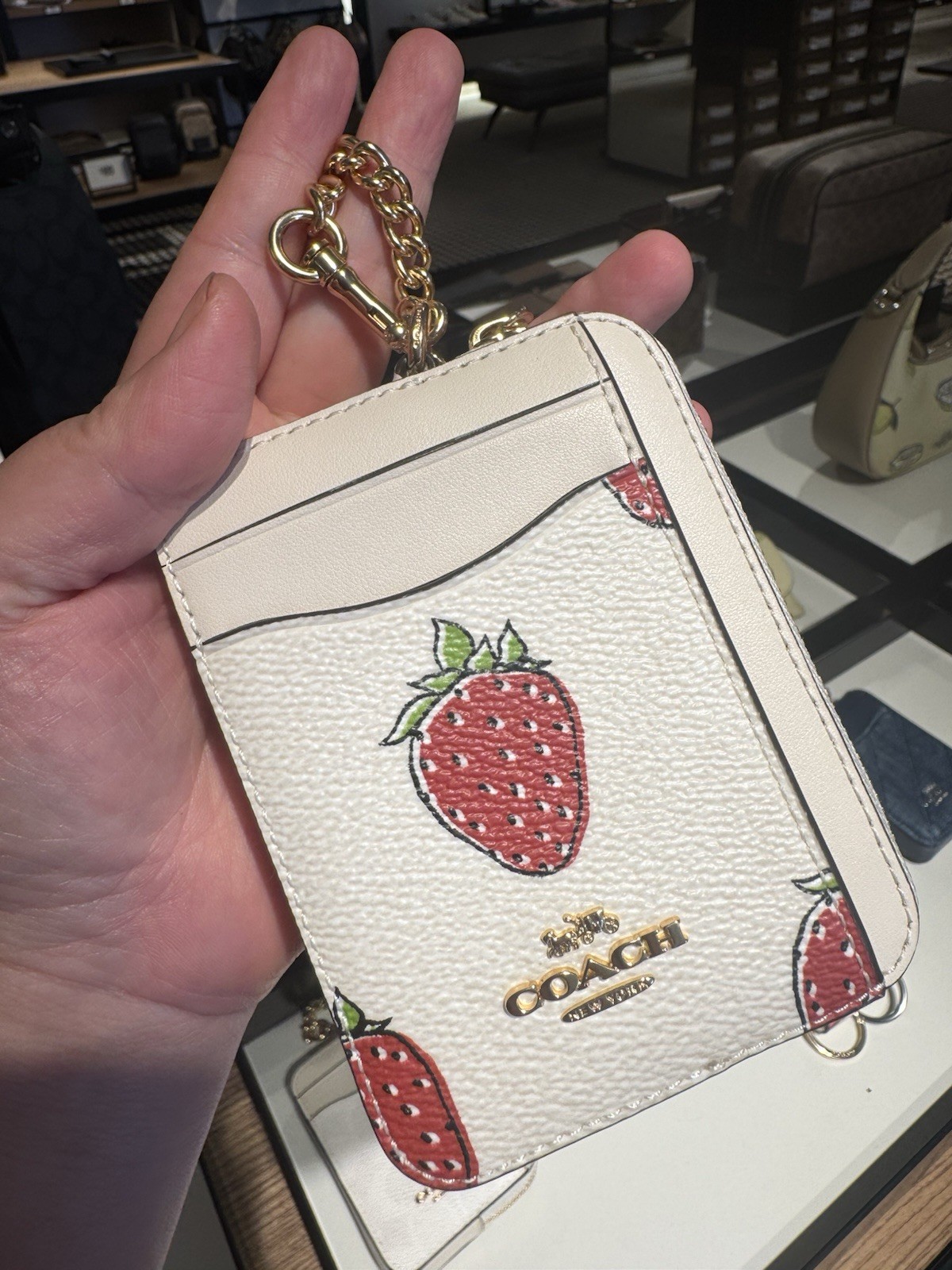 NWT Coach Zip Card Case With Strawberry Print CAR32