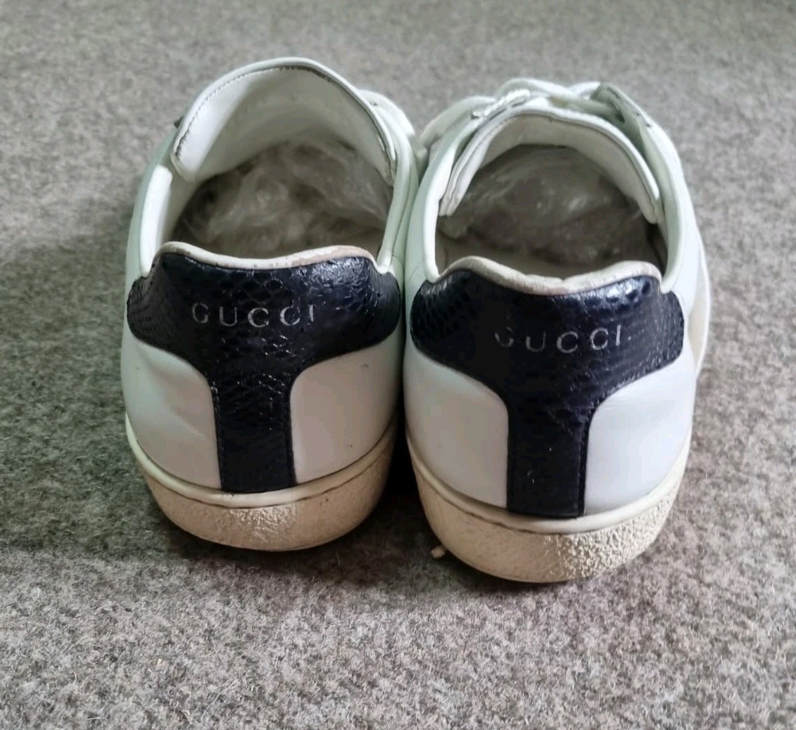 Gucci Shoes Men Ace Sneakers White Leather Navy Red Web Stripe Gucci Size 9 US