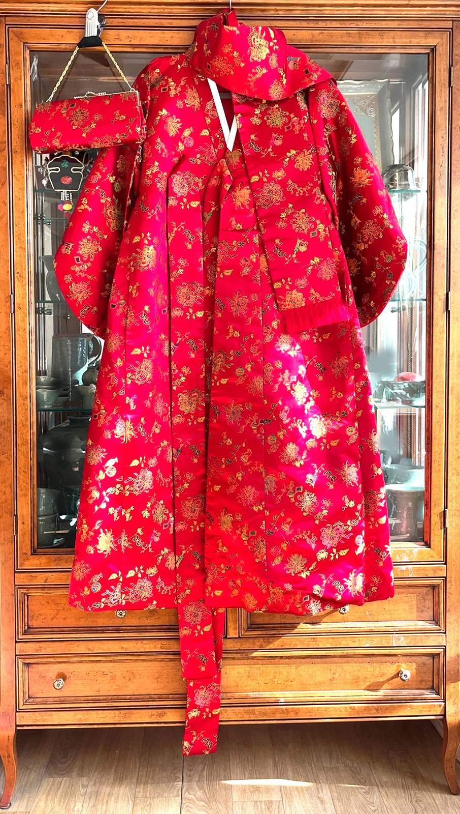 Unique 40-Year Vintage Korean Traditional Clothes Silk Durumagi Hanbok Full Set